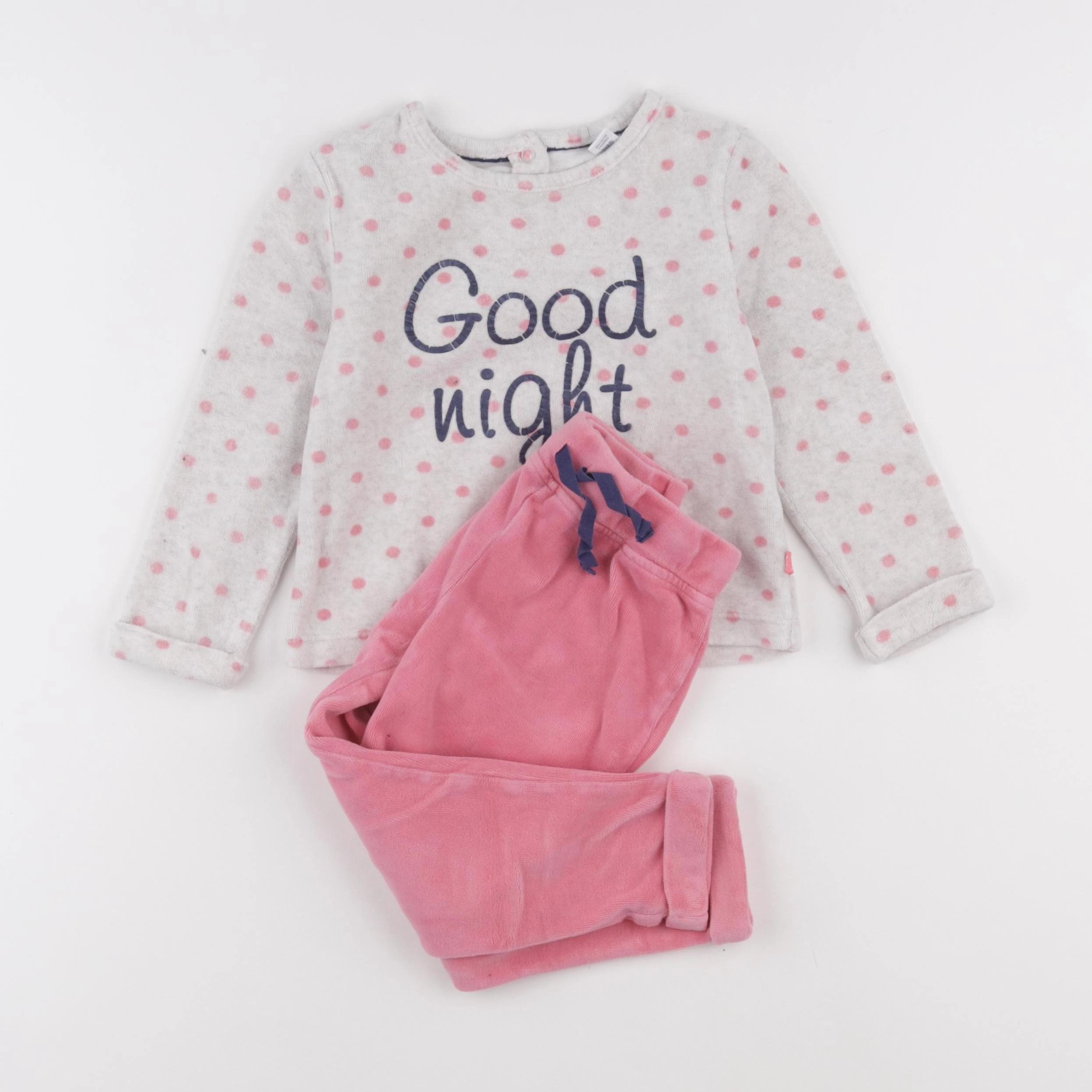 Okaidi - pyjama velours gris, rose - 3 ans