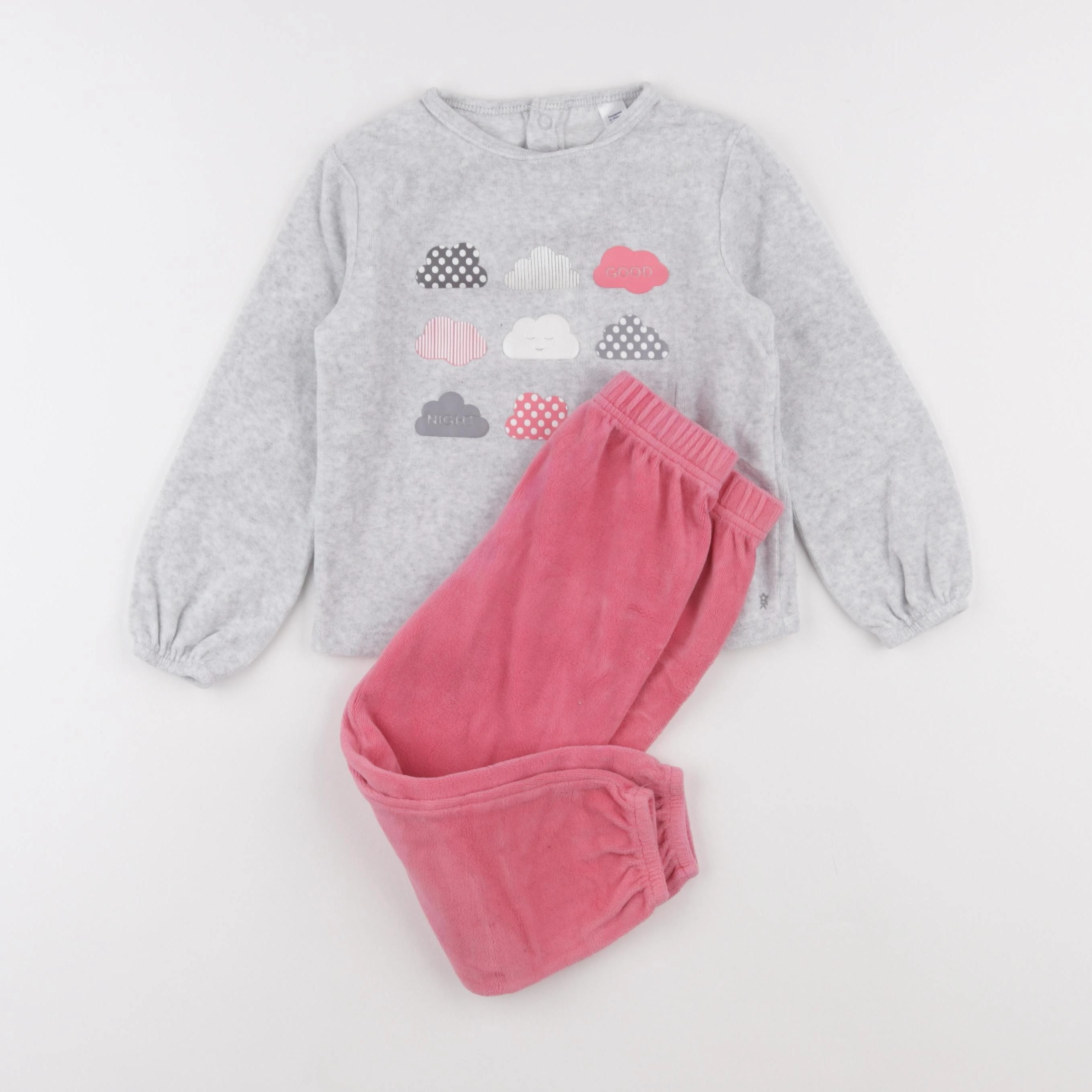 Okaidi - pyjama velours gris, rose - 4 ans