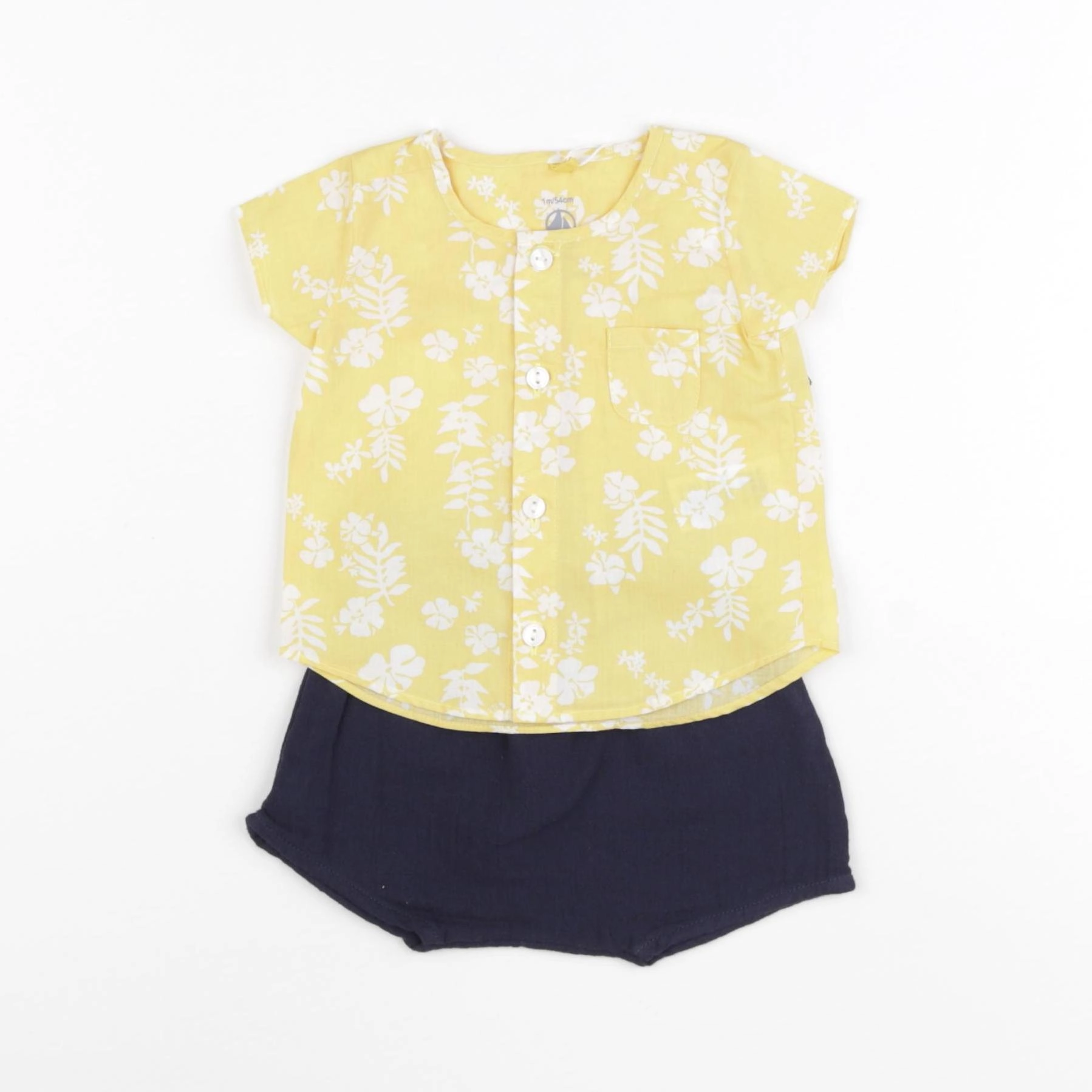 Petit Bateau - ensemble jaune, bleu - 3 mois