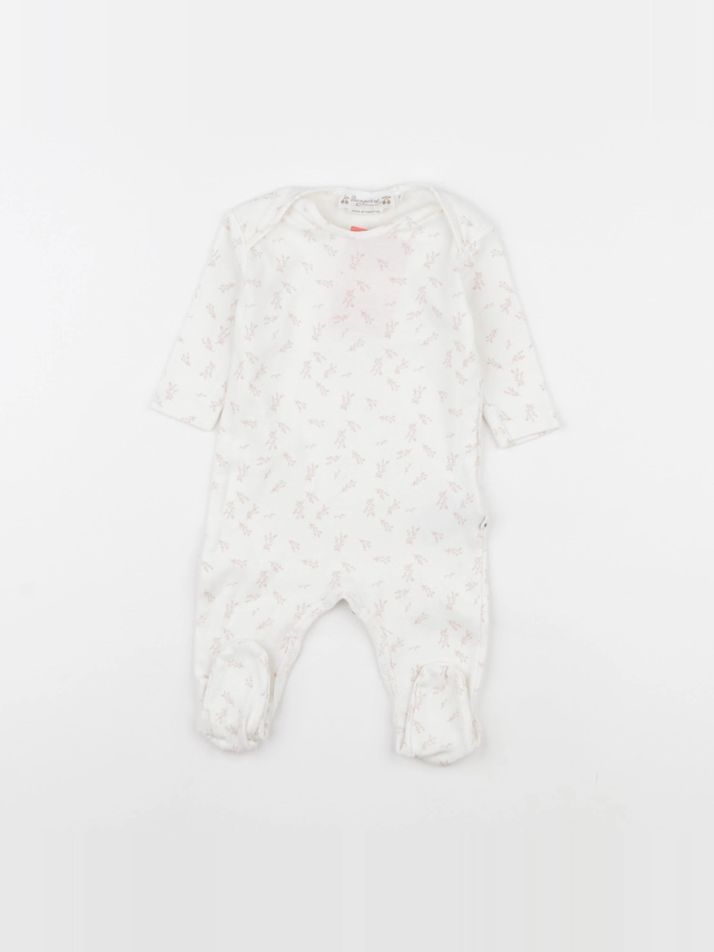Bonpoint - pyjama coton blanc, rose - 1 mois