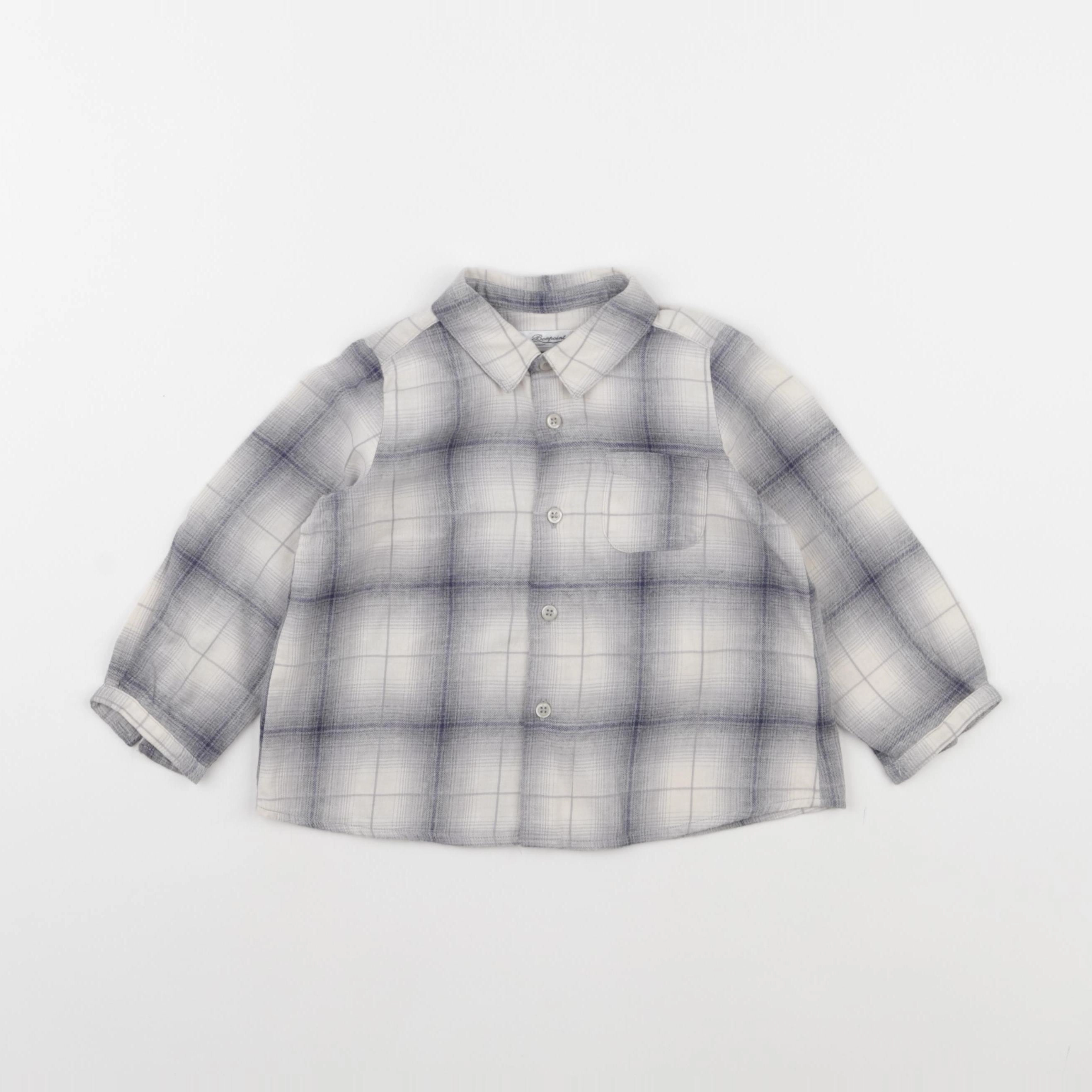 Bonpoint - chemise bleu, gris - 18 mois