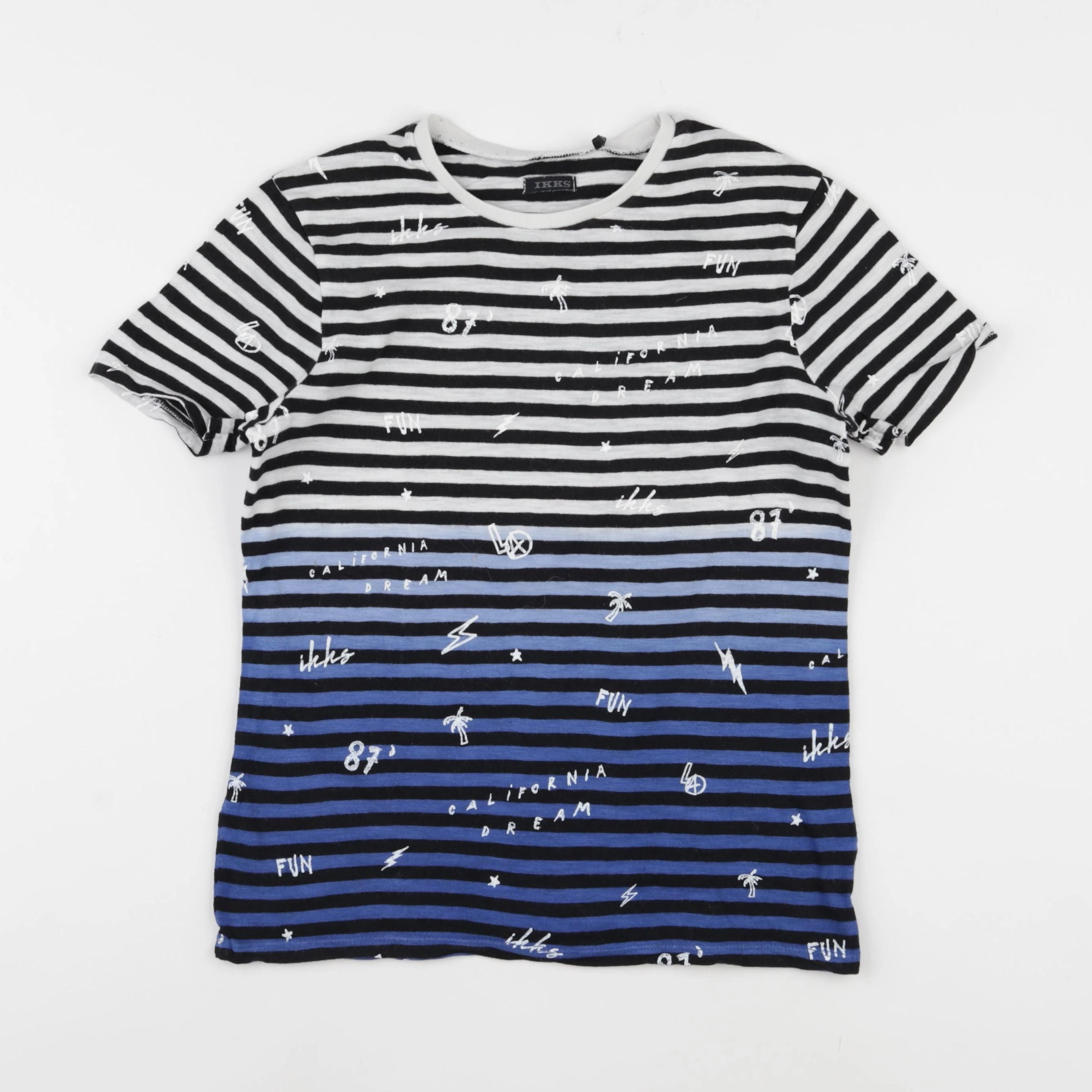 IKKS - tee-shirt bleu, blanc - 10 ans