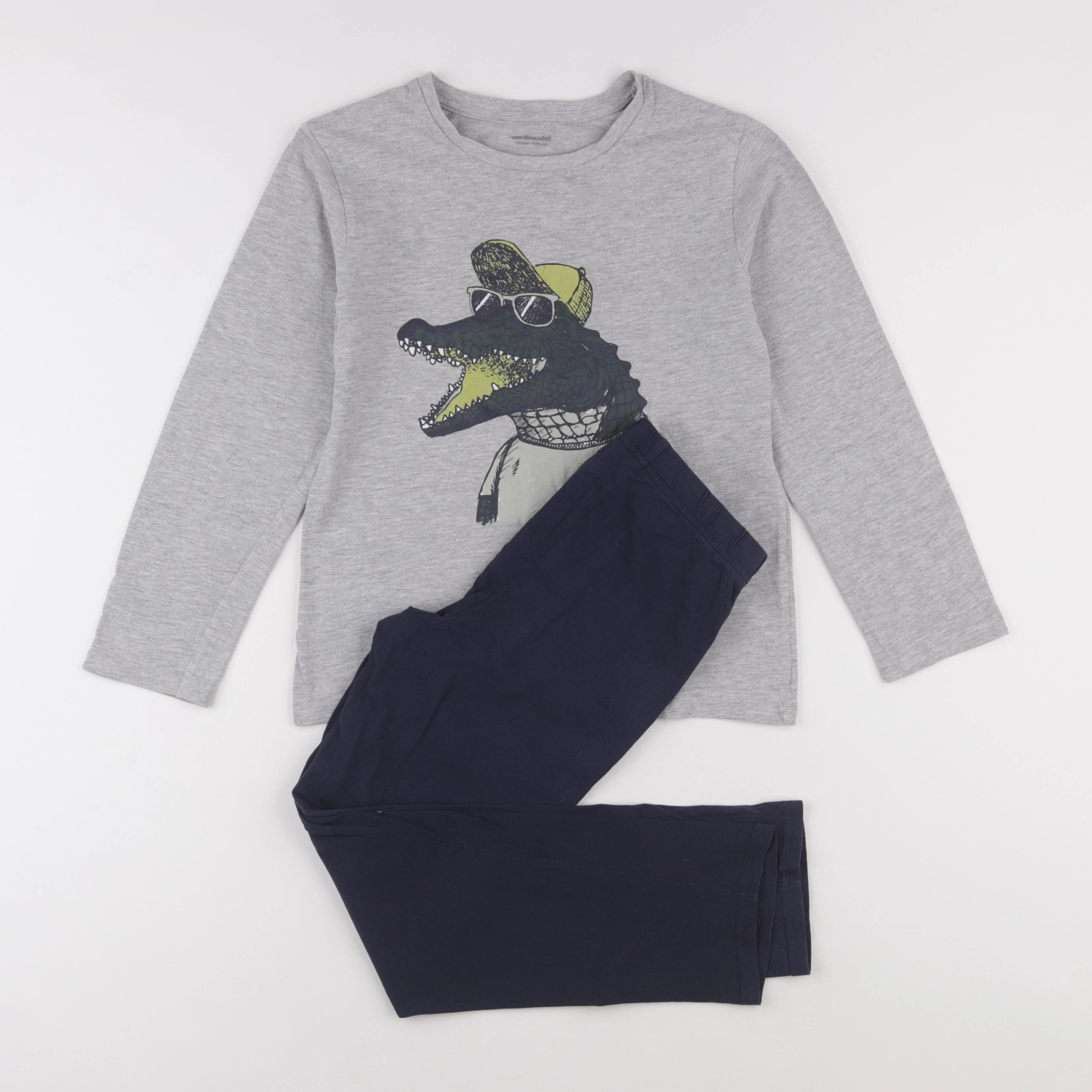 Vertbaudet - pyjama coton bleu, gris - 10 ans