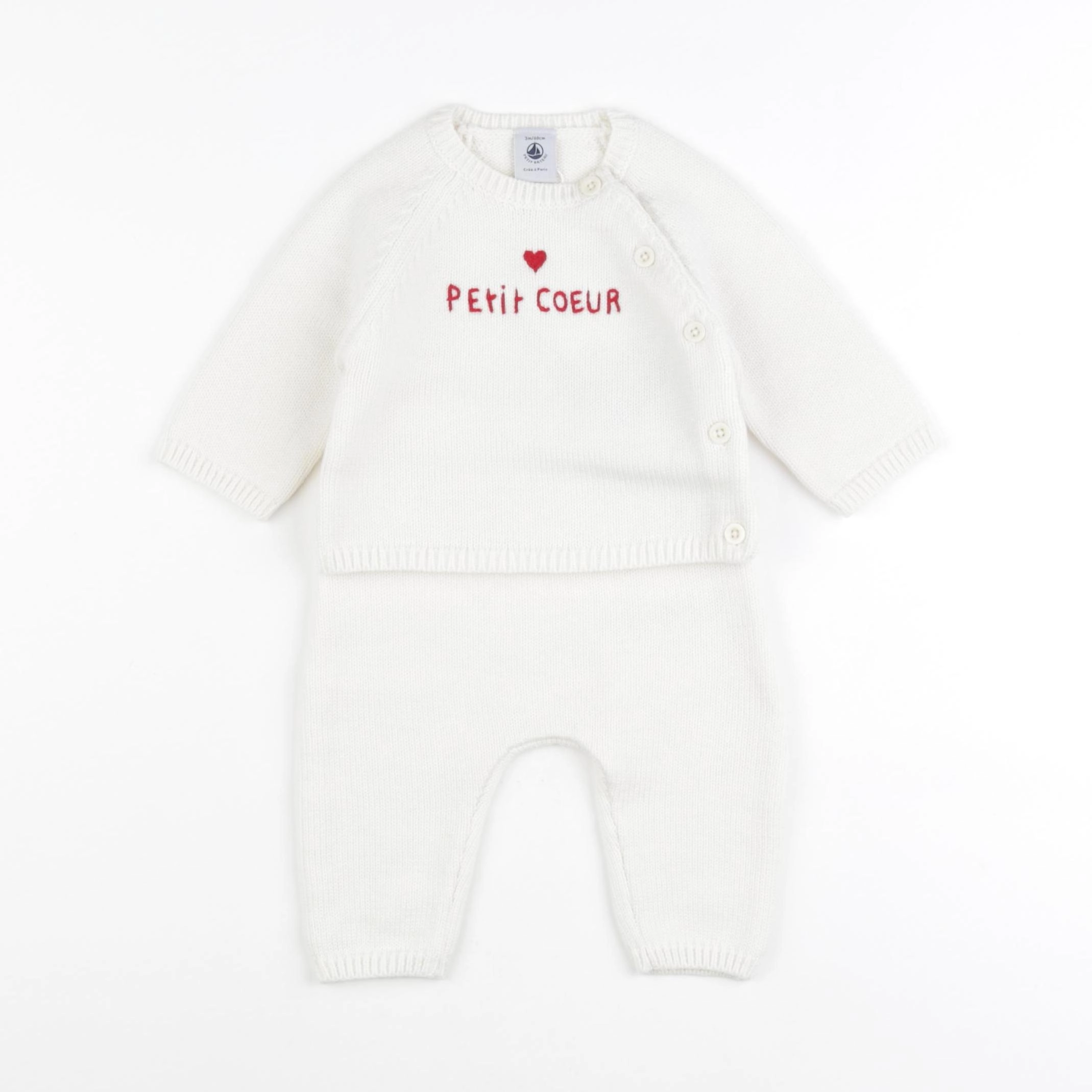 Petit Bateau - ensemble blanc - 3 mois