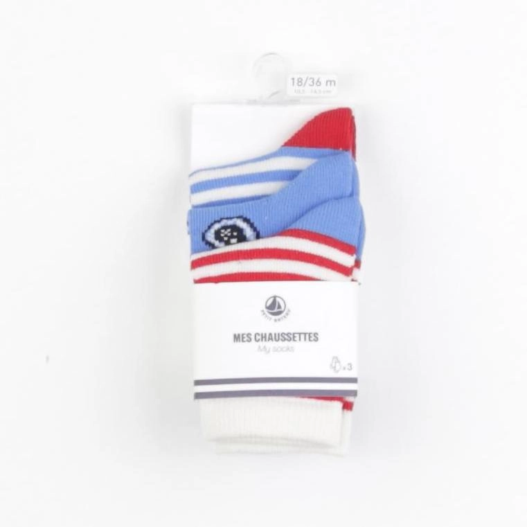Petit Bateau - lot de 3 chaussettes bleu - 18/36 mois