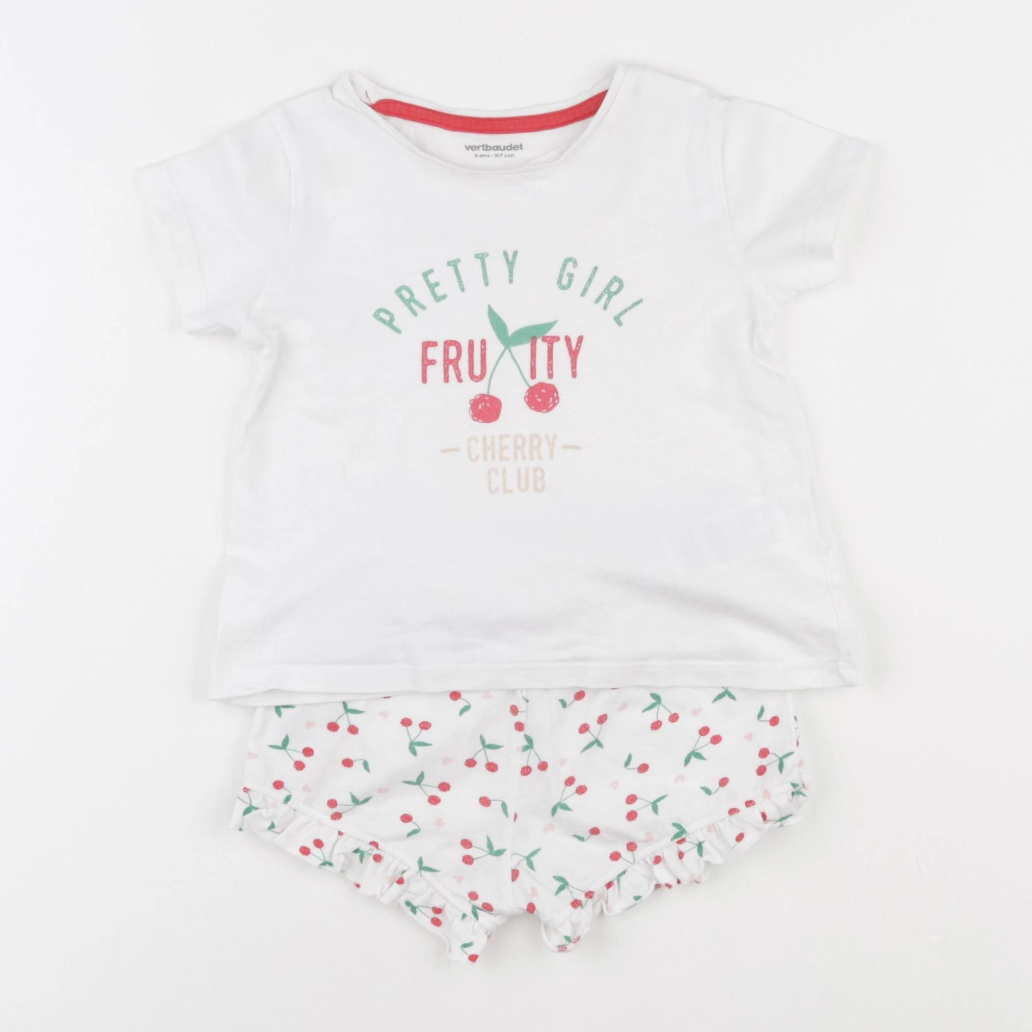 Vertbaudet - pyjama coton blanc, rouge - 3 ans