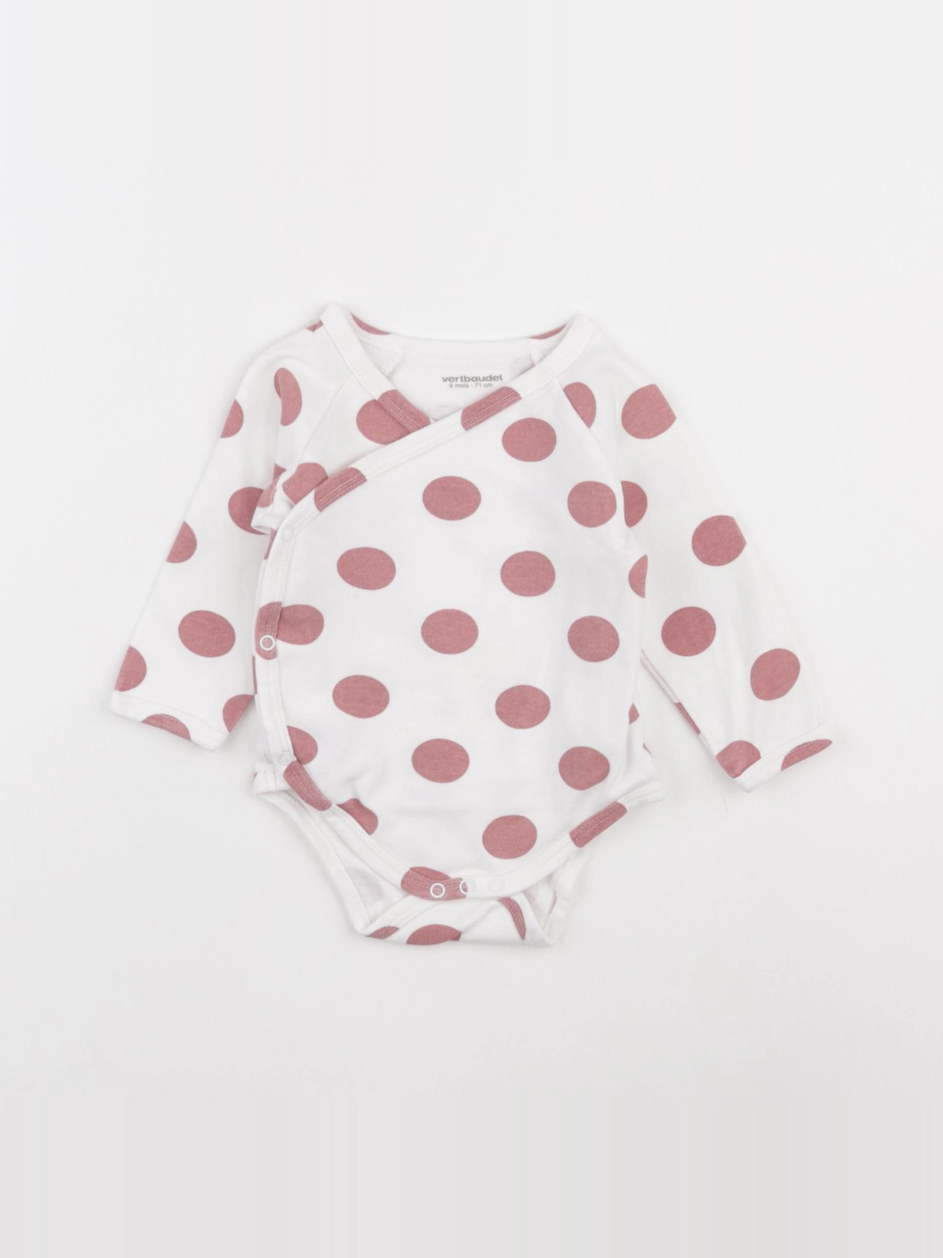 Vertbaudet - body blanc, rose - 9 mois