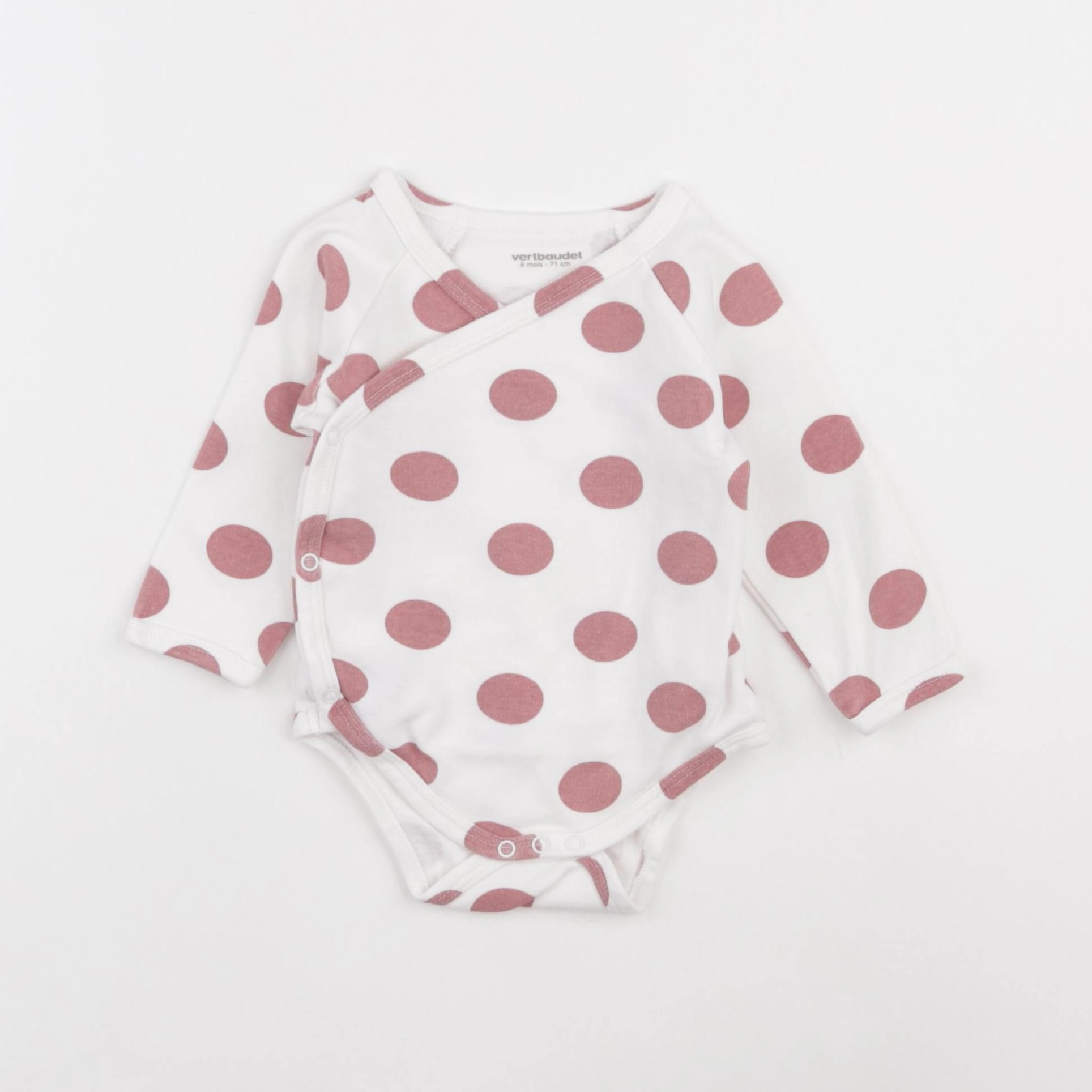 Vertbaudet - body blanc, rose - 9 mois