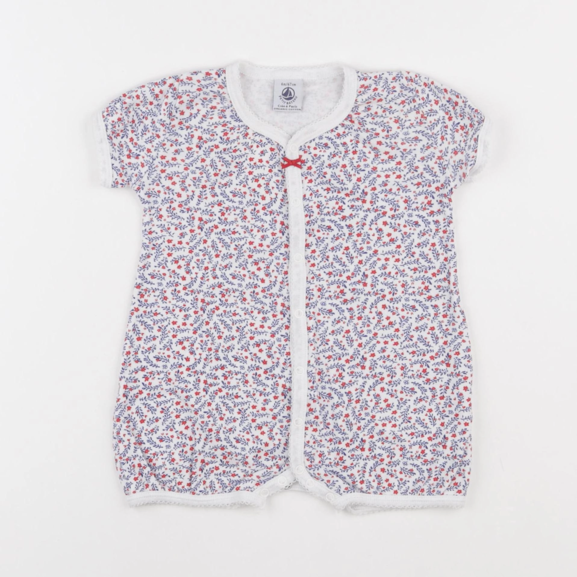 Petit Bateau - pyjama coton bleu, rouge - 6 mois