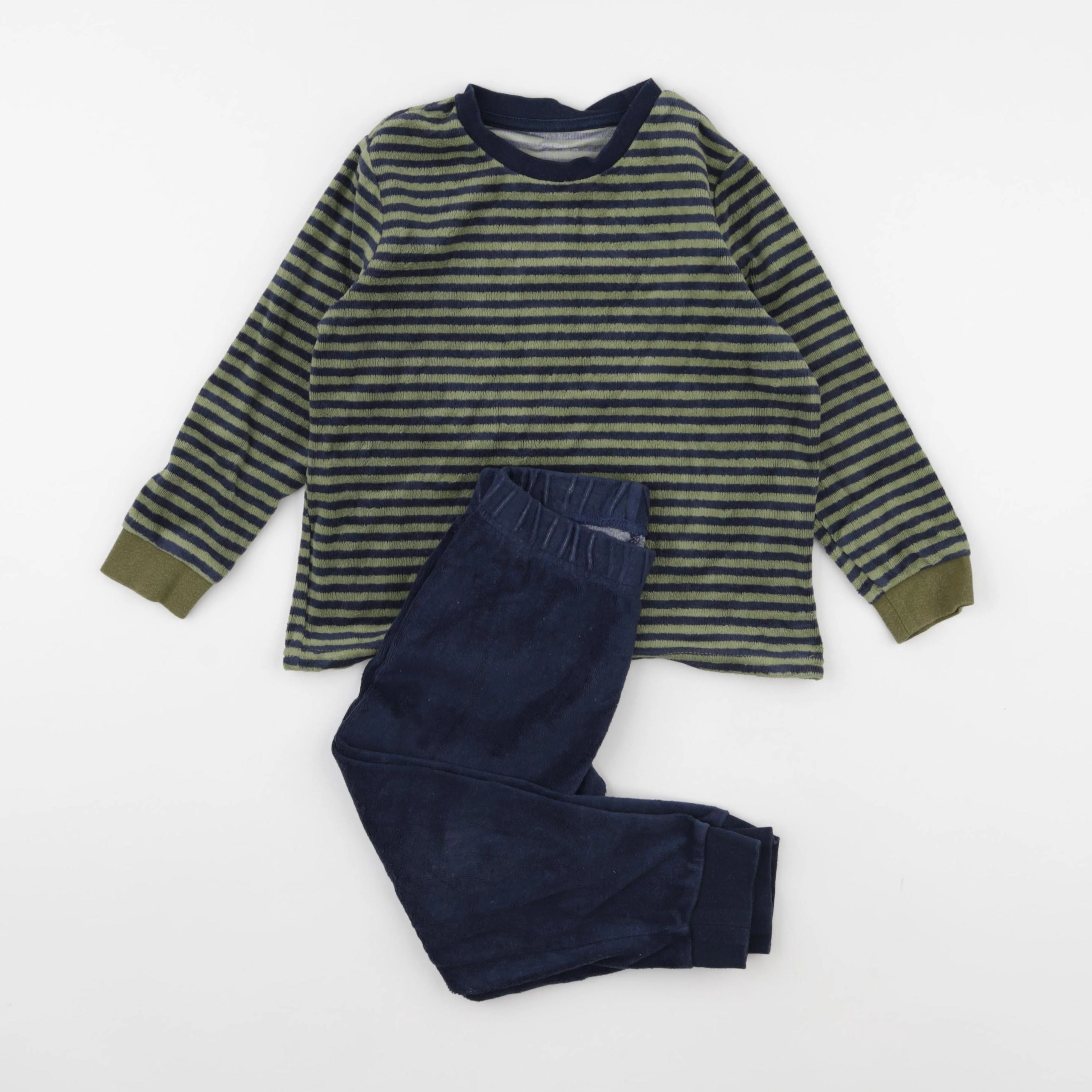 Vertbaudet - pyjama velours vert, bleu - 4 ans
