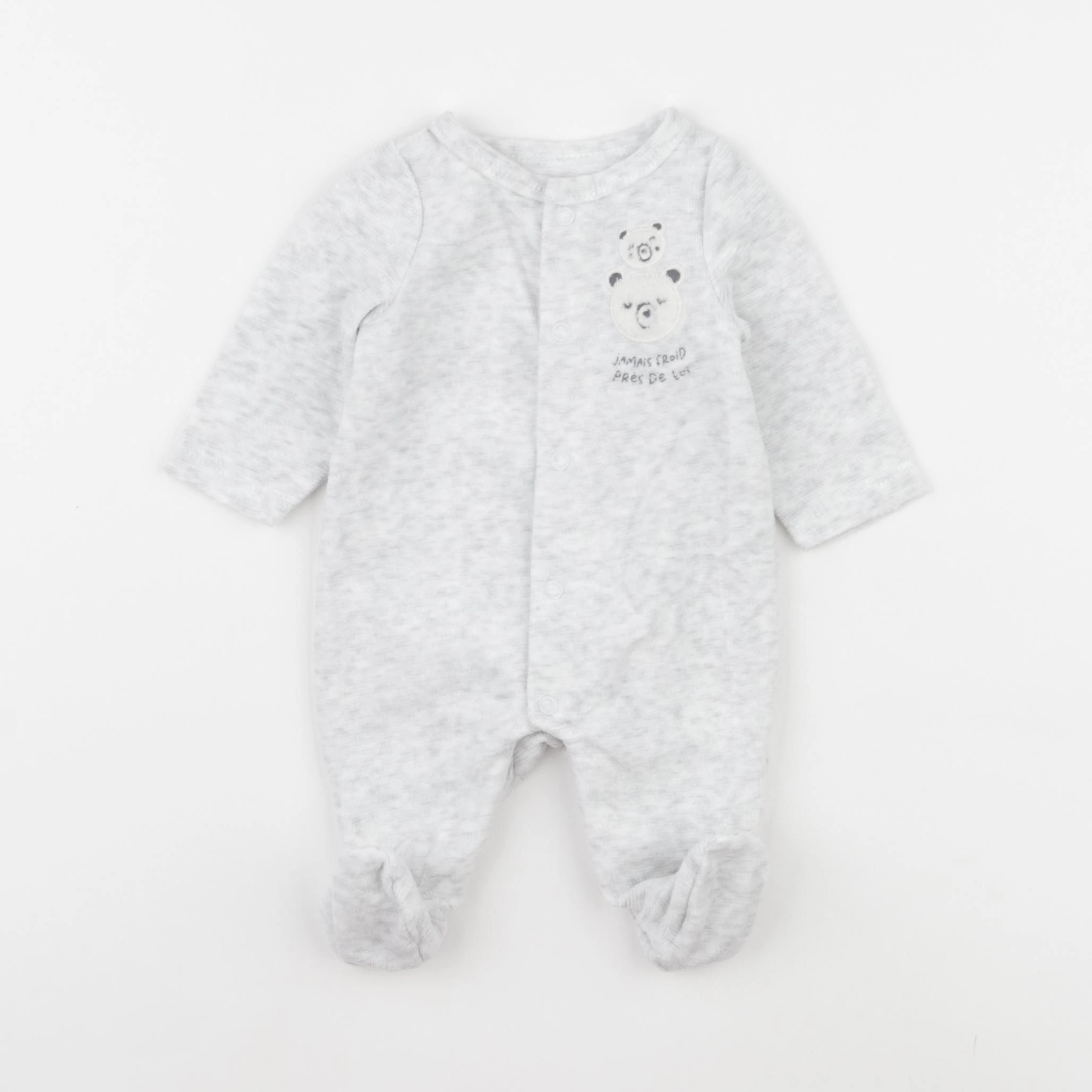 Tape à l'oeil - pyjama velours gris - 0 mois