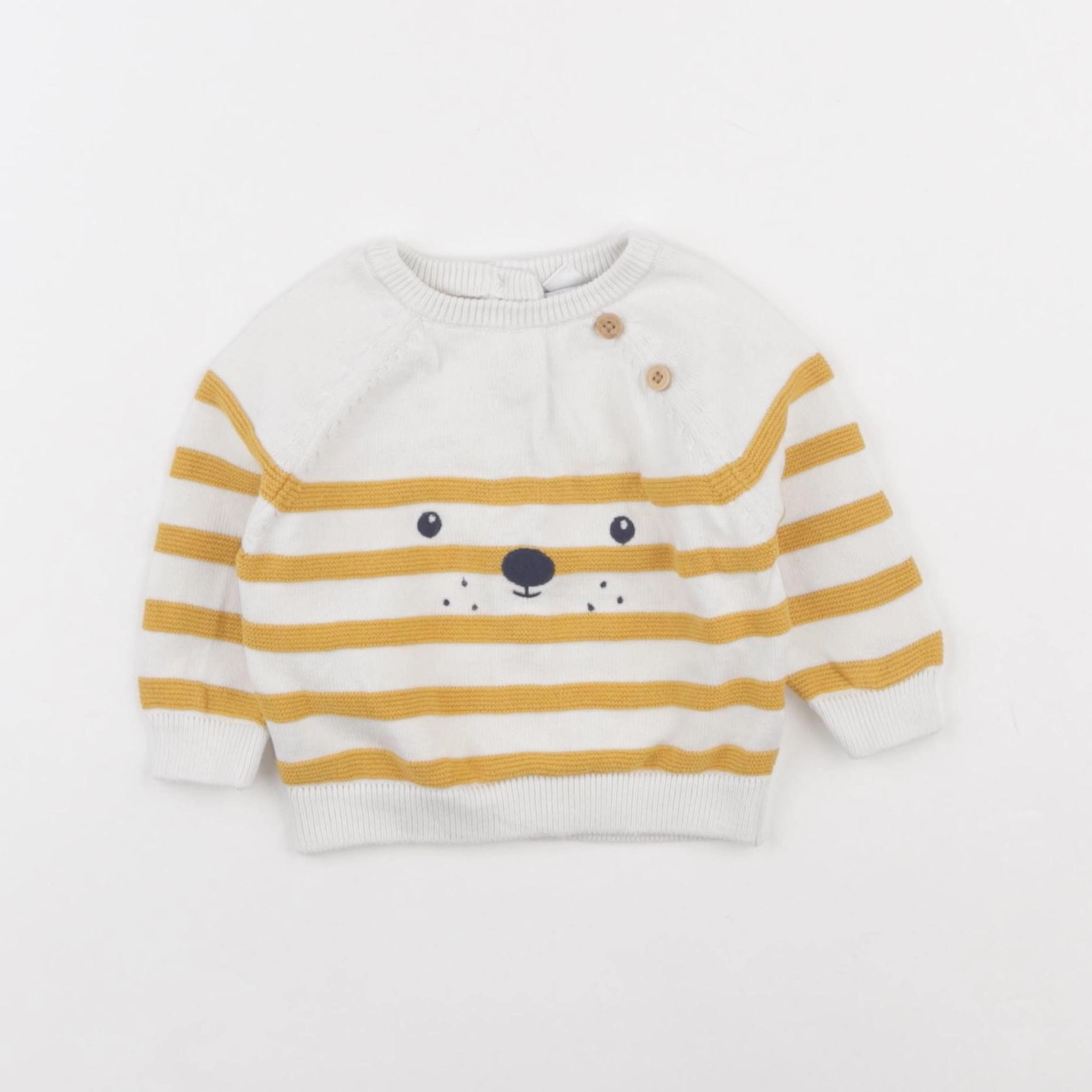 Vertbaudet - pull jaune, blanc - 1 mois