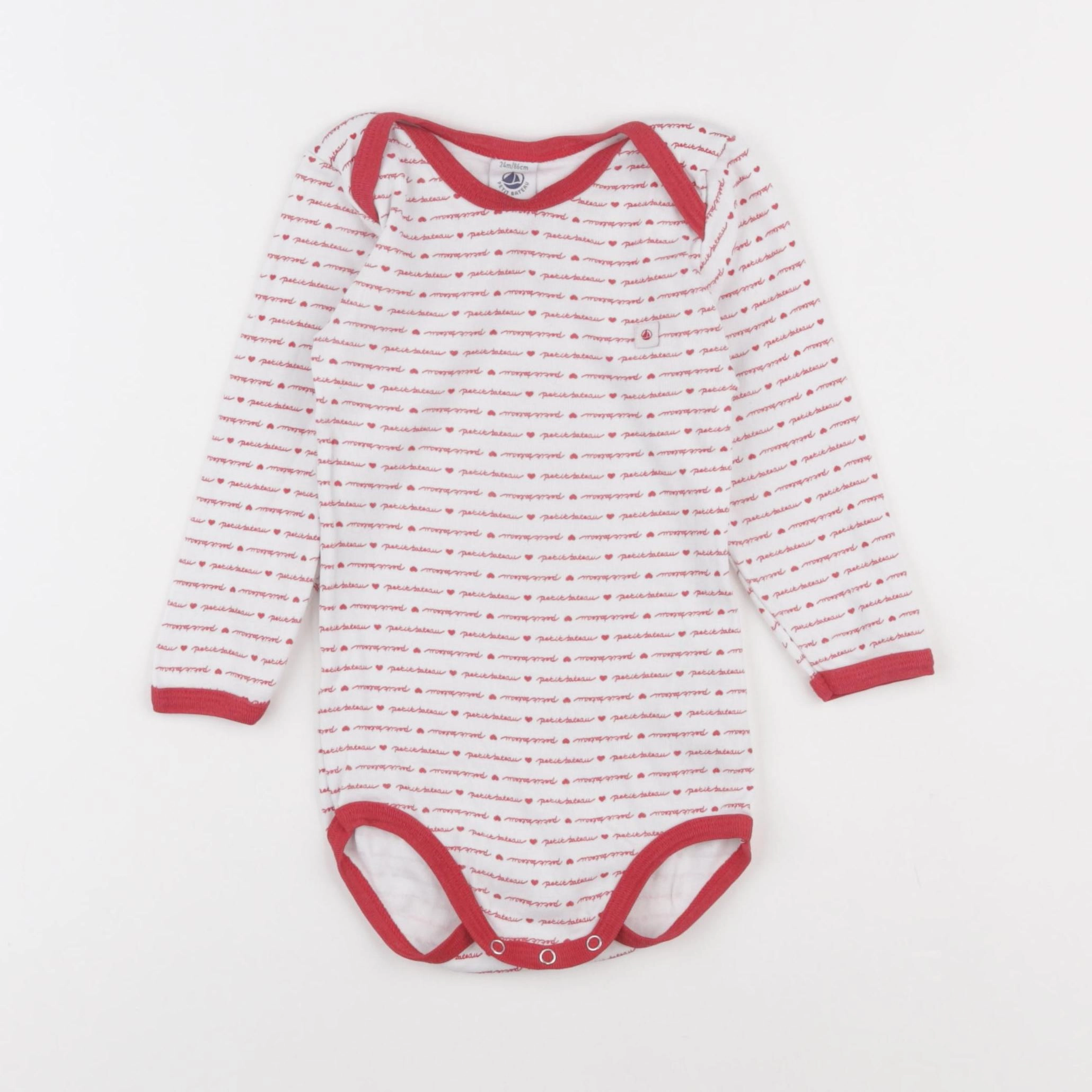 Petit Bateau - body blanc, rouge - 24 mois