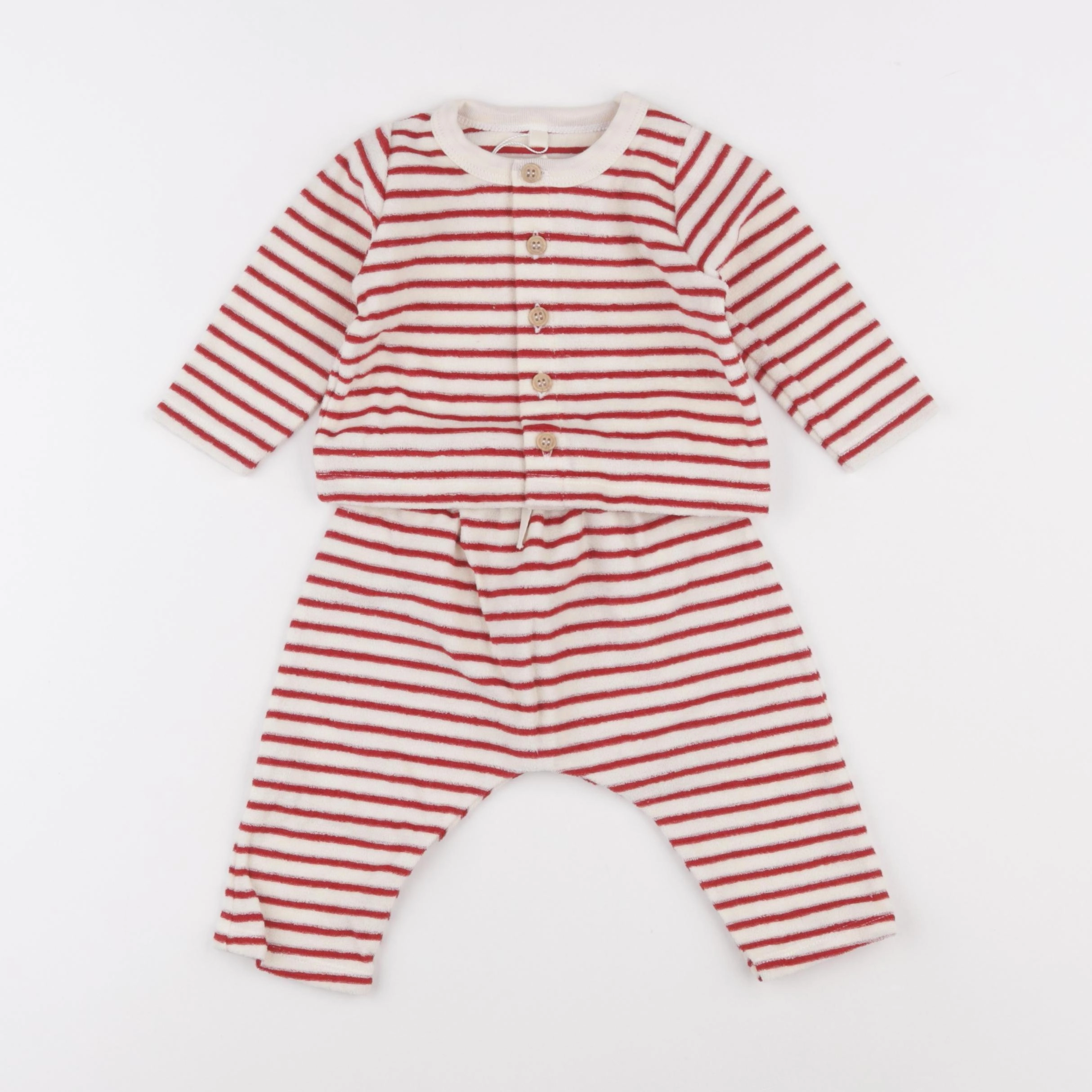 Petit Bateau - ensemble beige, rouge - 6 mois