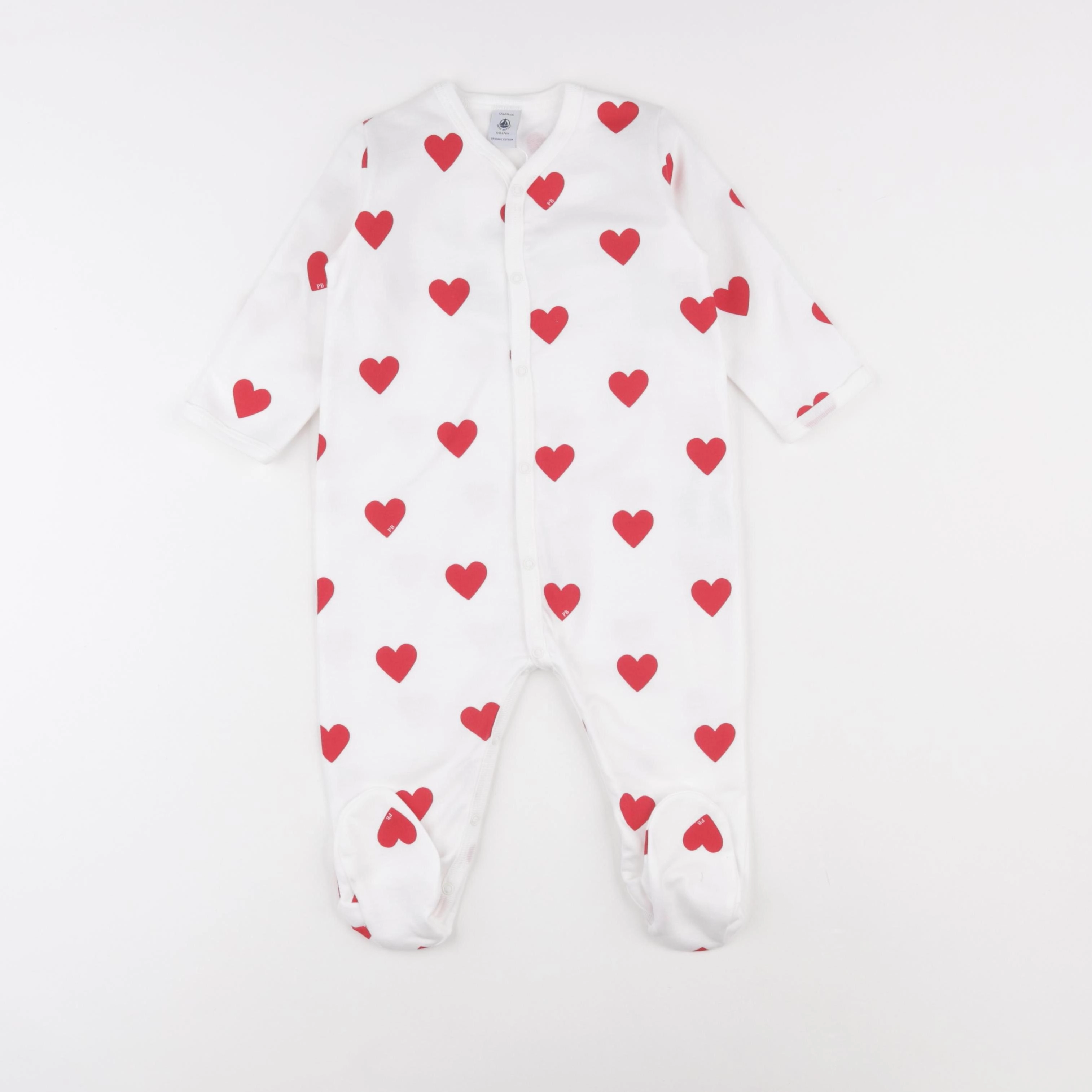 Petit Bateau - pyjama coton blanc, rouge - 12 mois