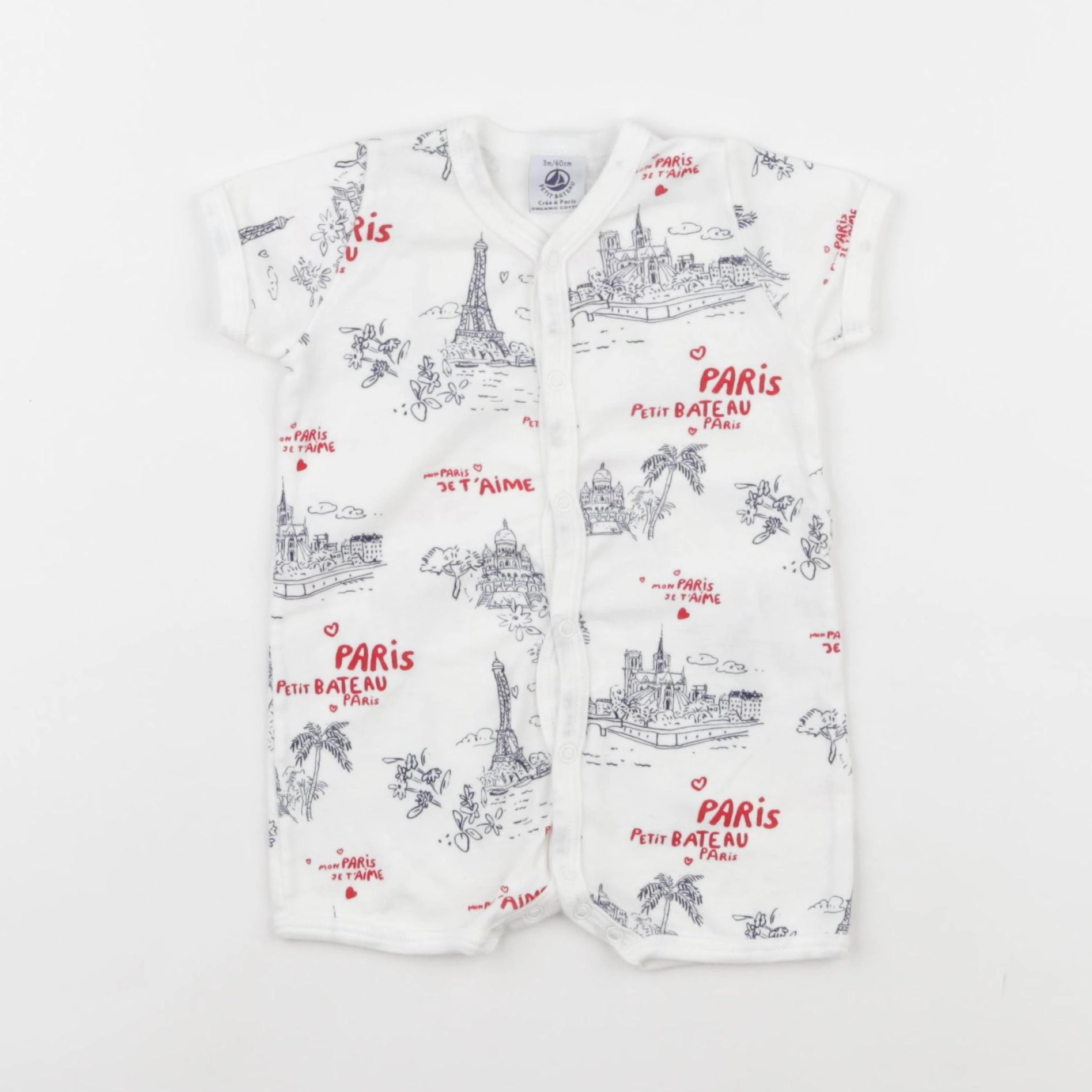 Petit Bateau - pyjama coton blanc, gris - 3 mois