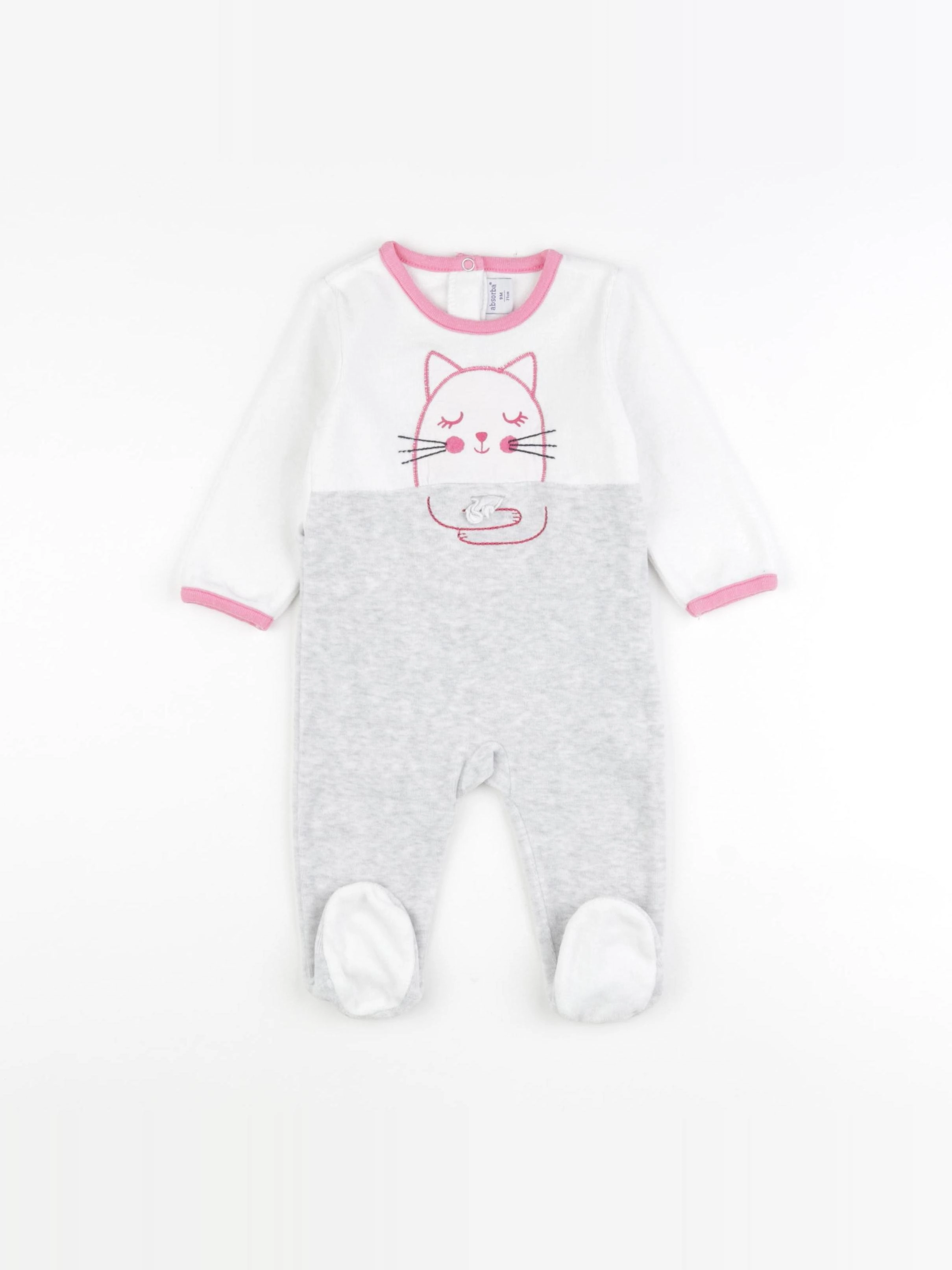 Absorba - pyjama velours rose, gris - 9 mois