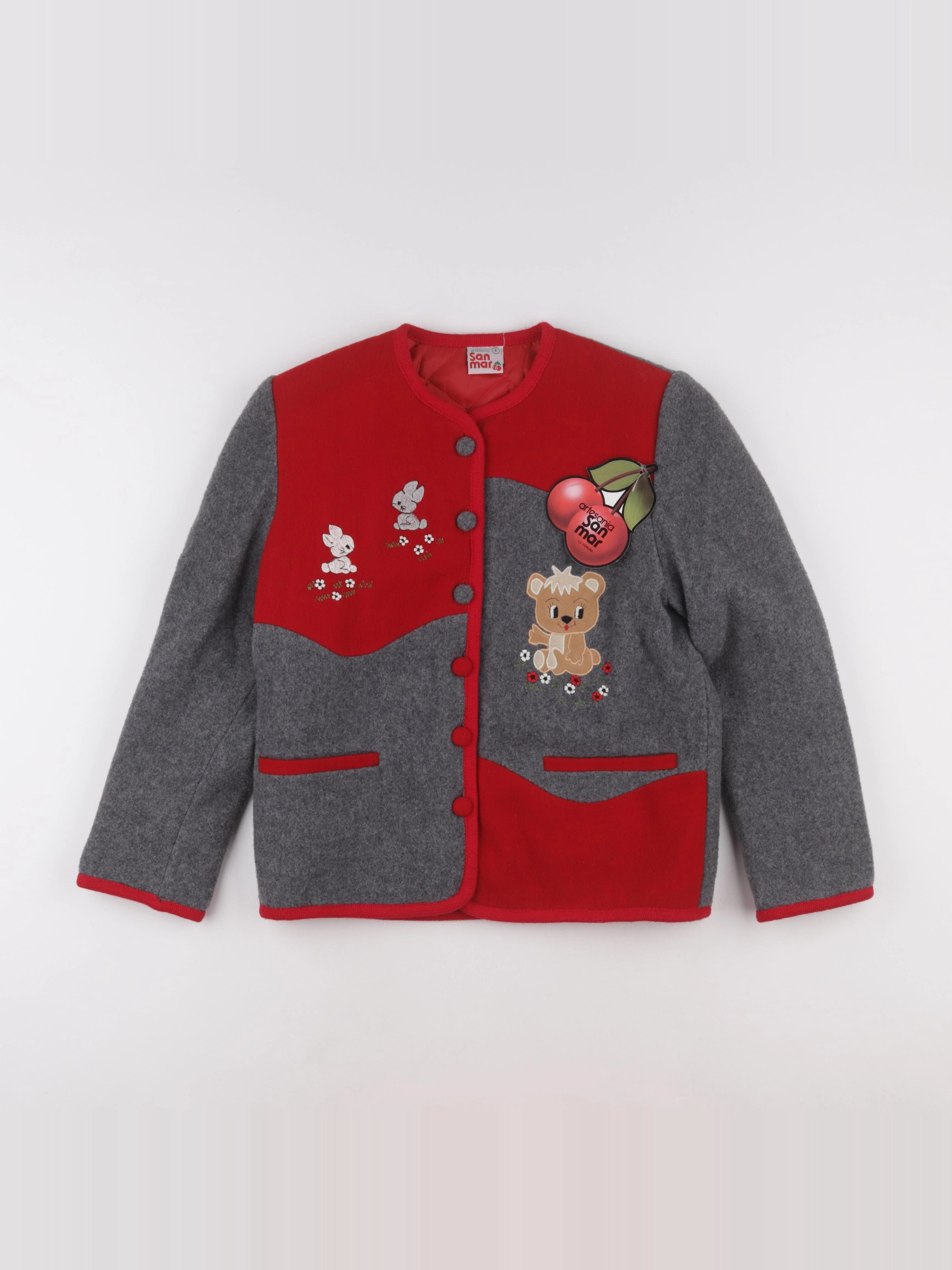 Vintage - veste gris, rouge - 8 ans