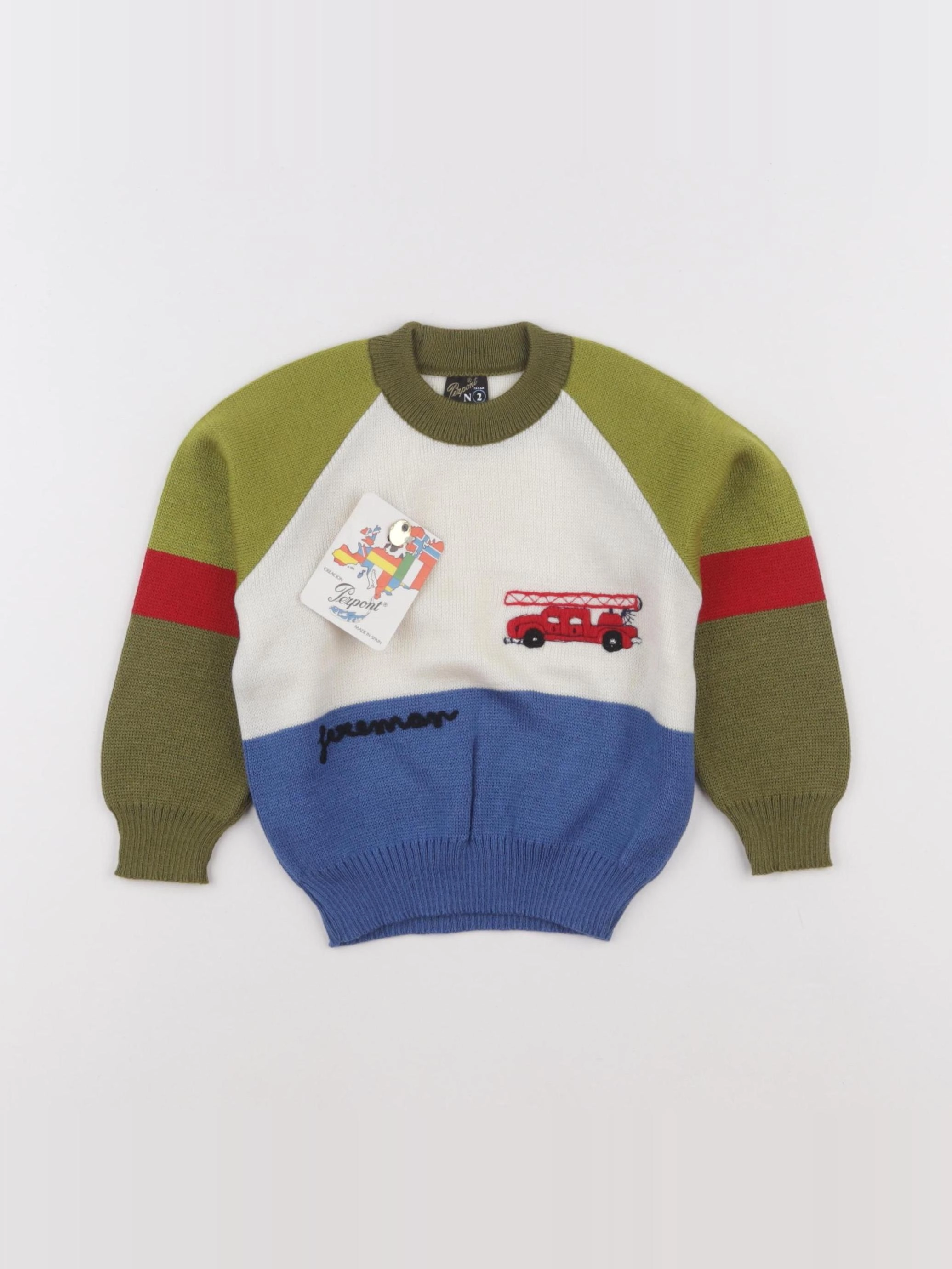 Vintage - pull blanc, bleu, vert - 2 ans