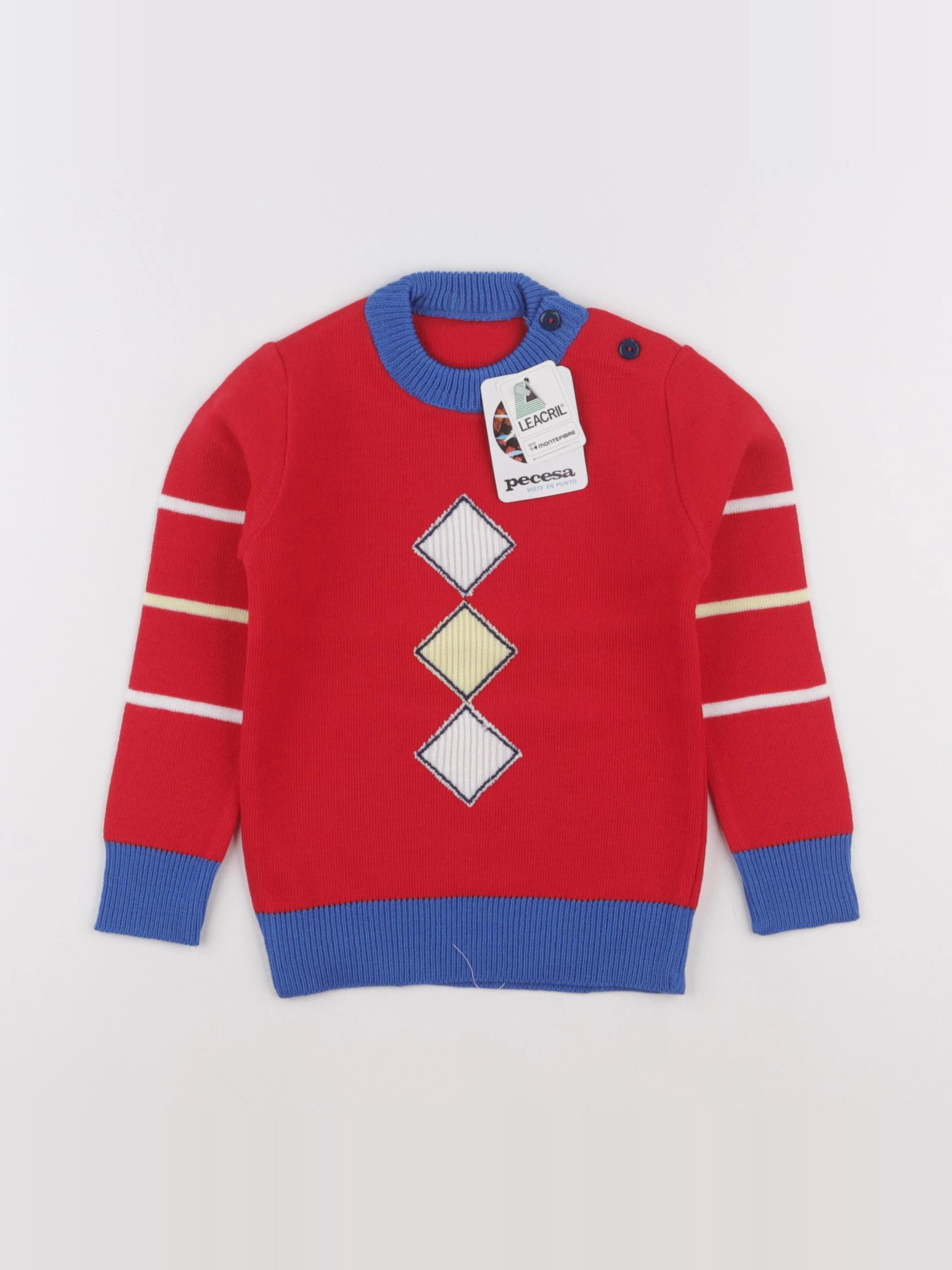 Vintage - pull bleu, rouge - 4 ans