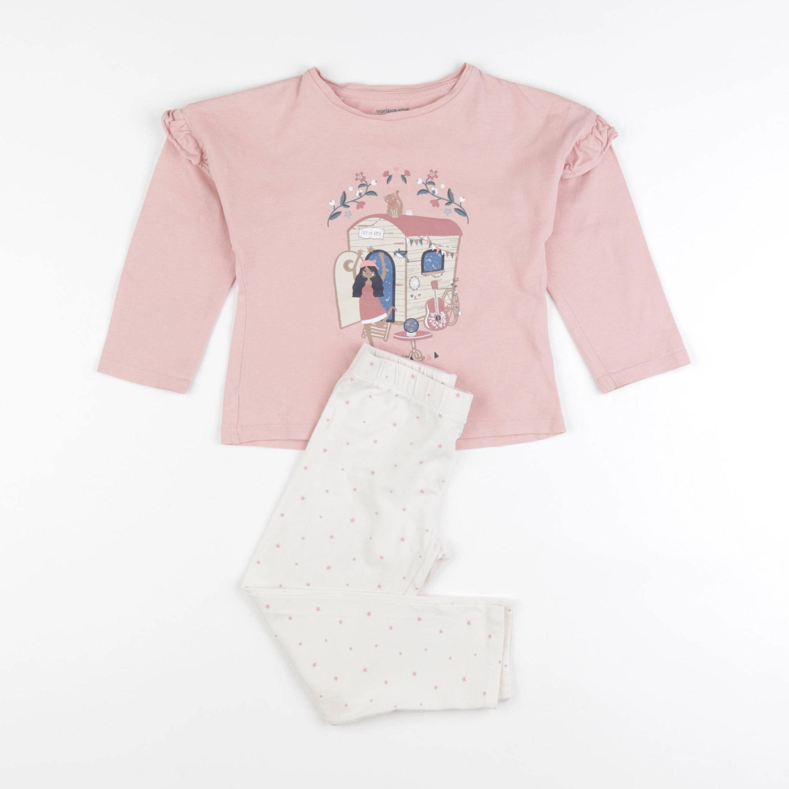 Vertbaudet - pyjama coton blanc, rose - 4 ans