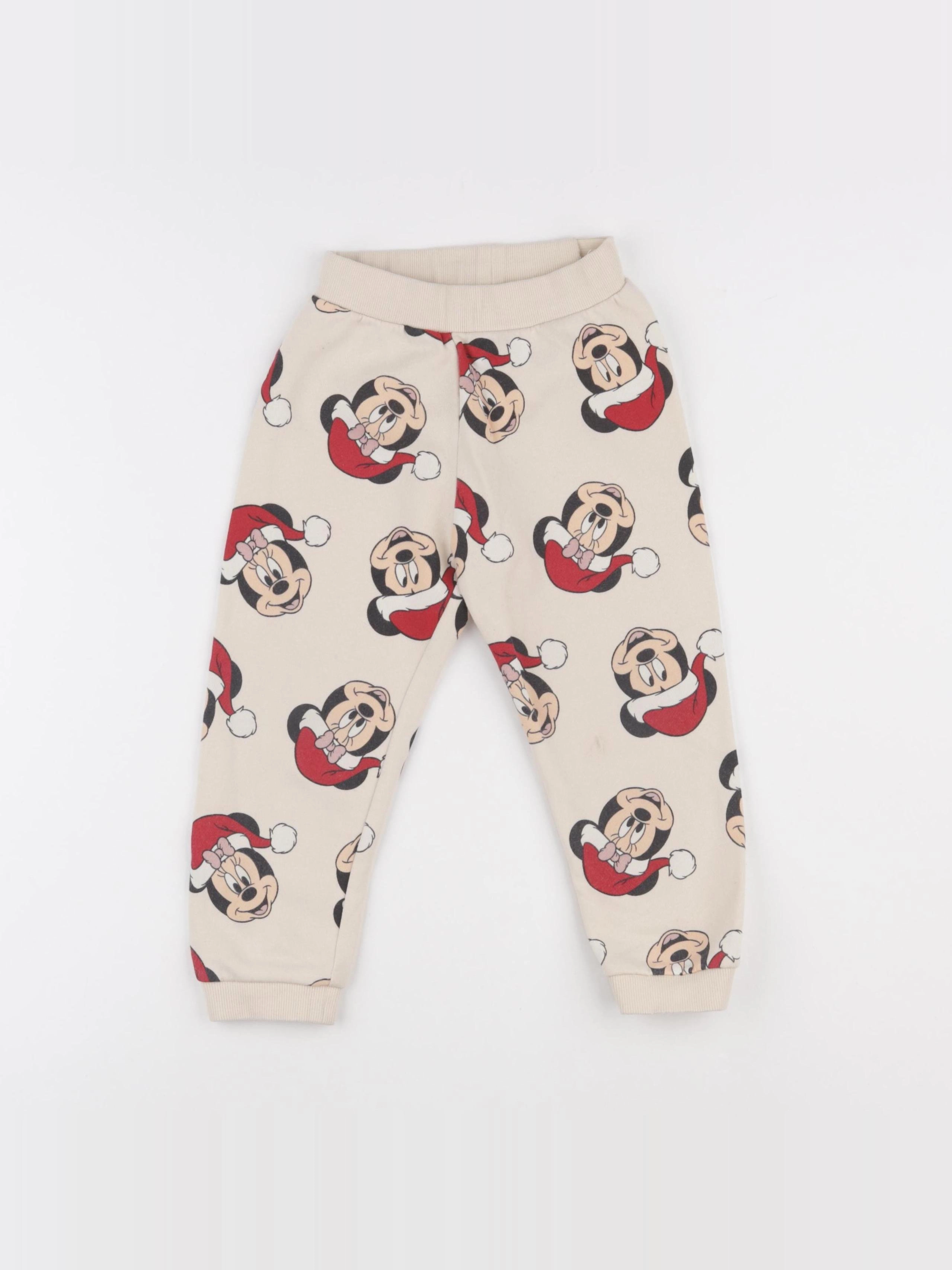 H&M - jogging beige, rouge - 2/3 ans