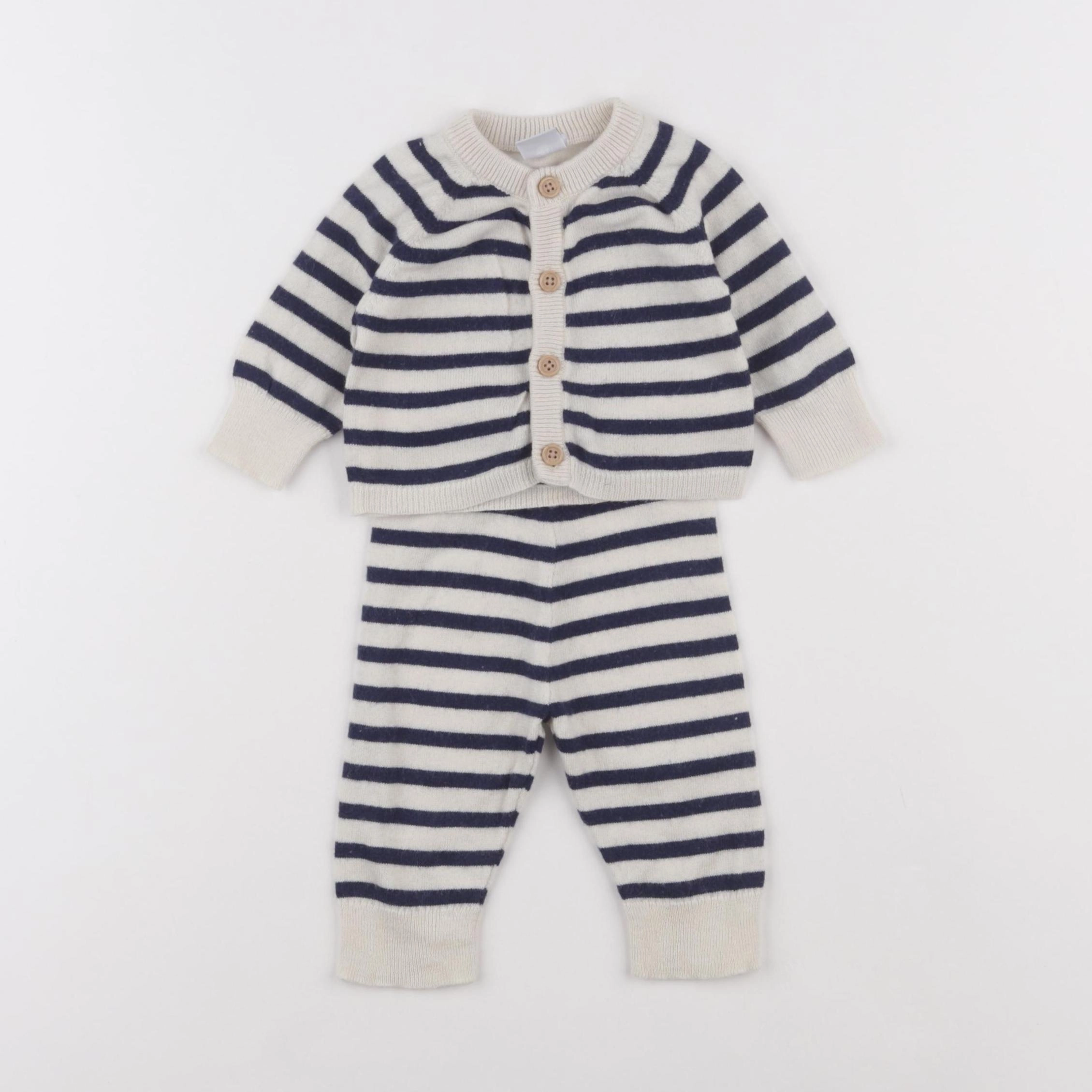 Petit Bateau - ensemble beige, bleu - 1 mois