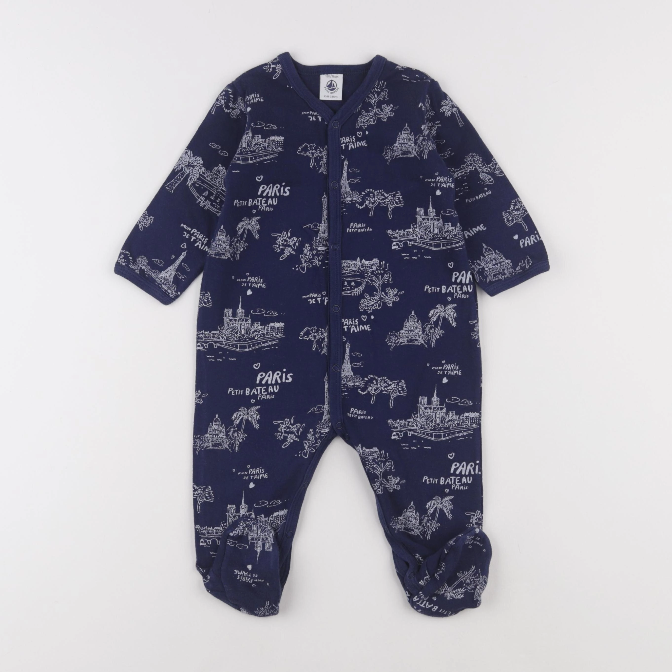 Petit Bateau - pyjama coton bleu - 12 mois