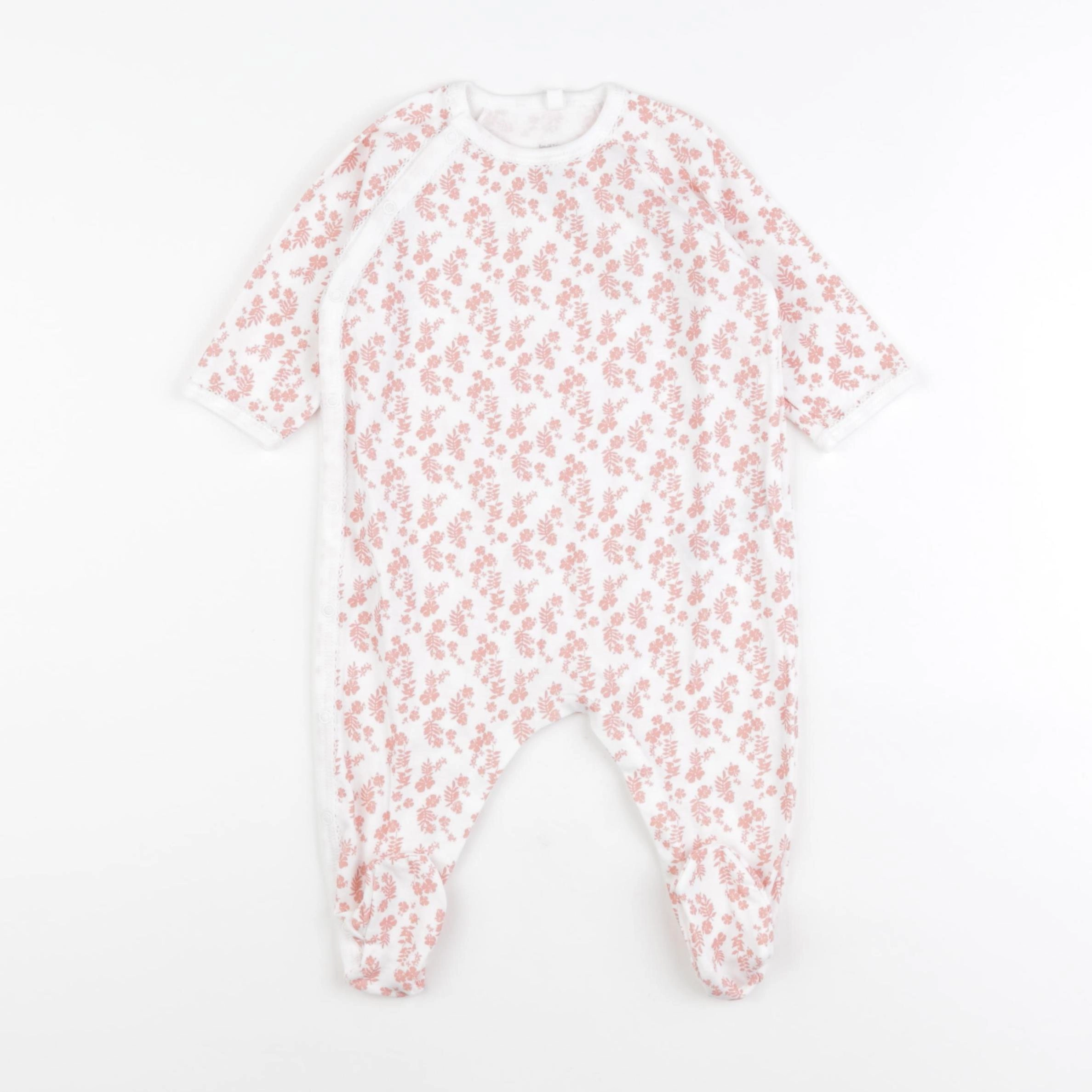 Petit Bateau - pyjama coton blanc, rose - 6 mois