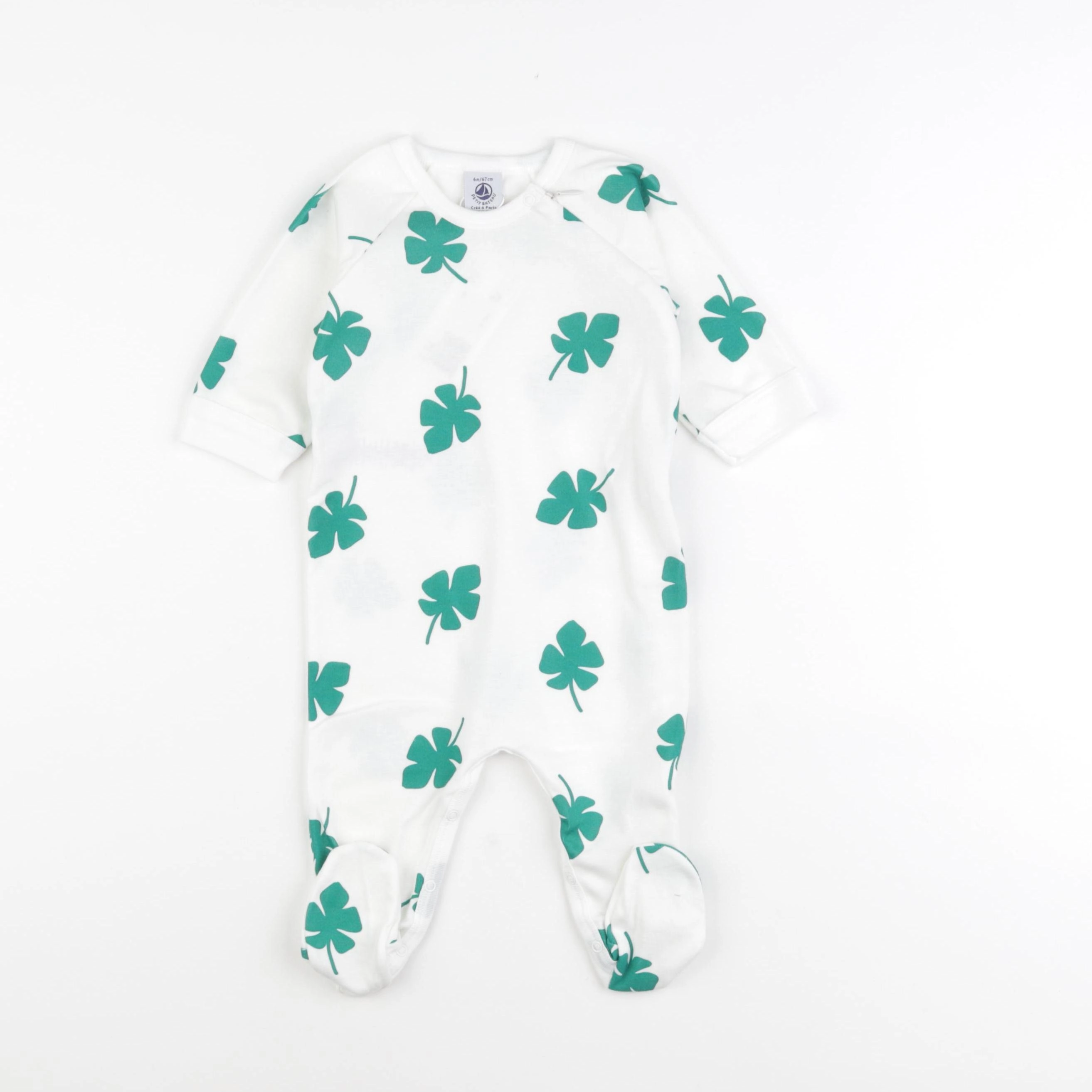 Petit Bateau - pyjama coton blanc, vert - 3 mois
