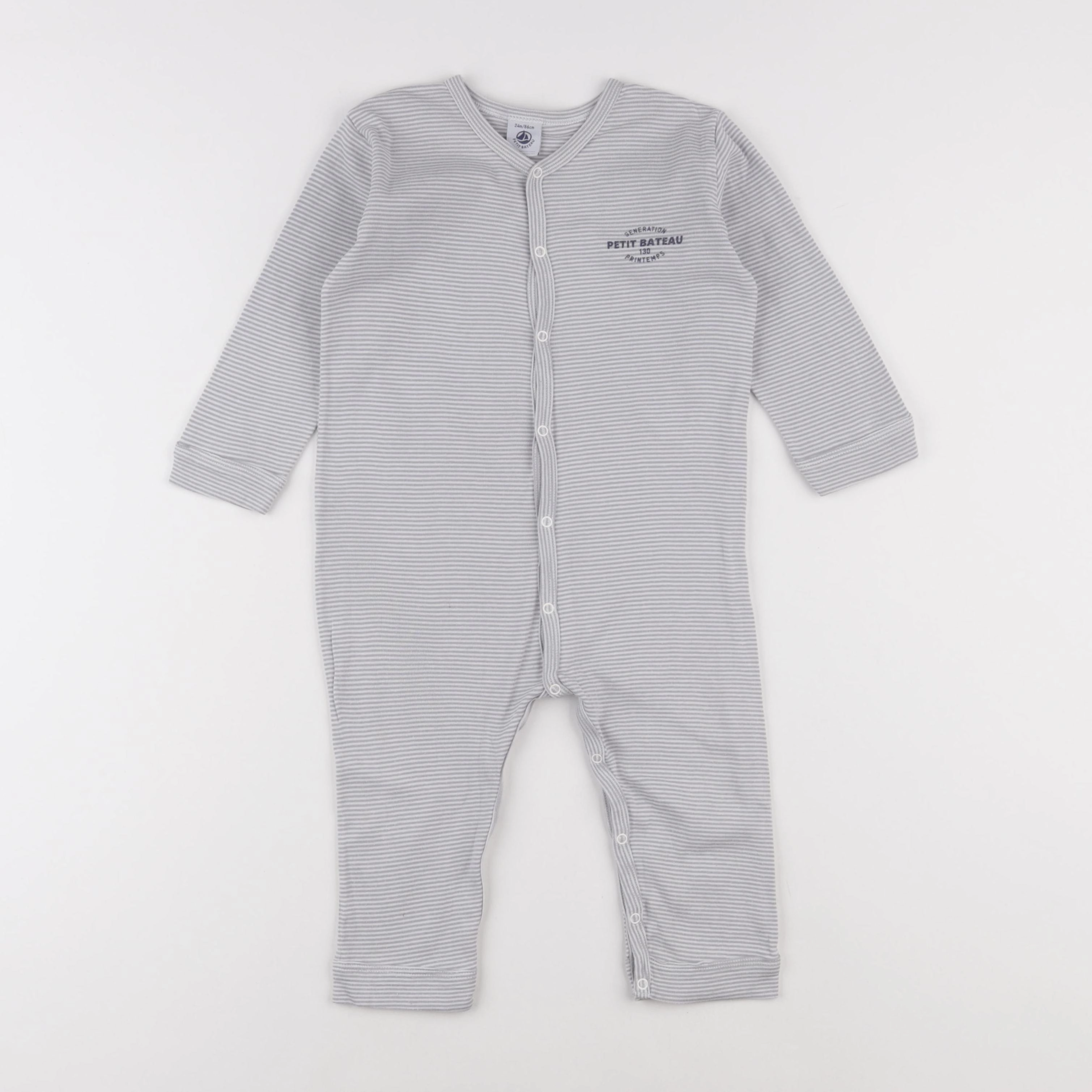 Petit Bateau - pyjama coton gris, blanc - 24 mois