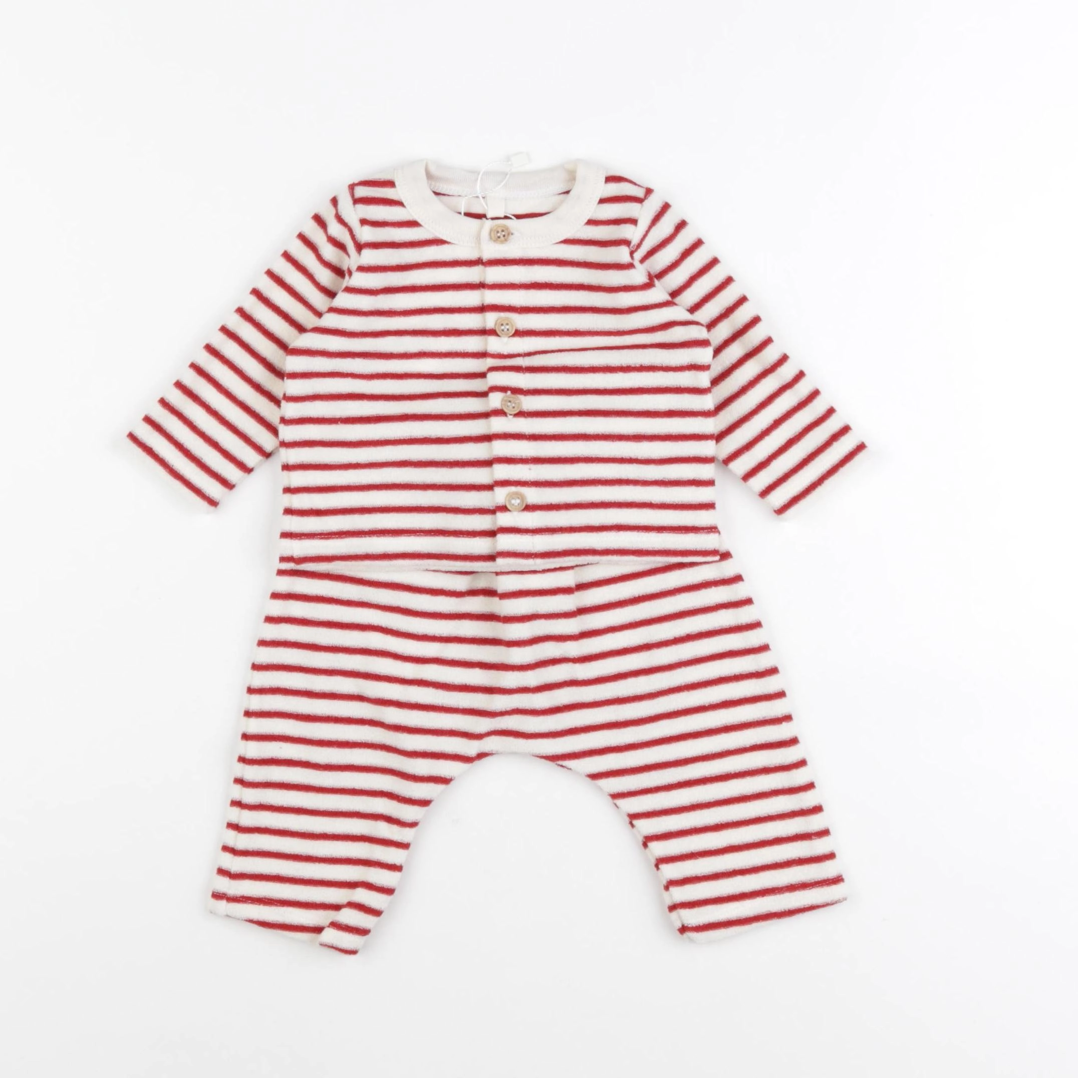 Petit Bateau - ensemble beige, rouge - 3 mois