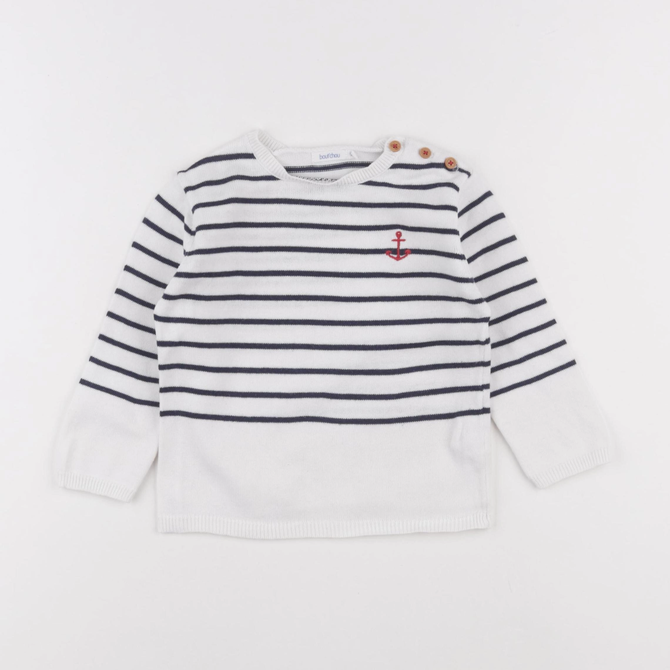Boutchou - pull blanc, bleu - 24 mois