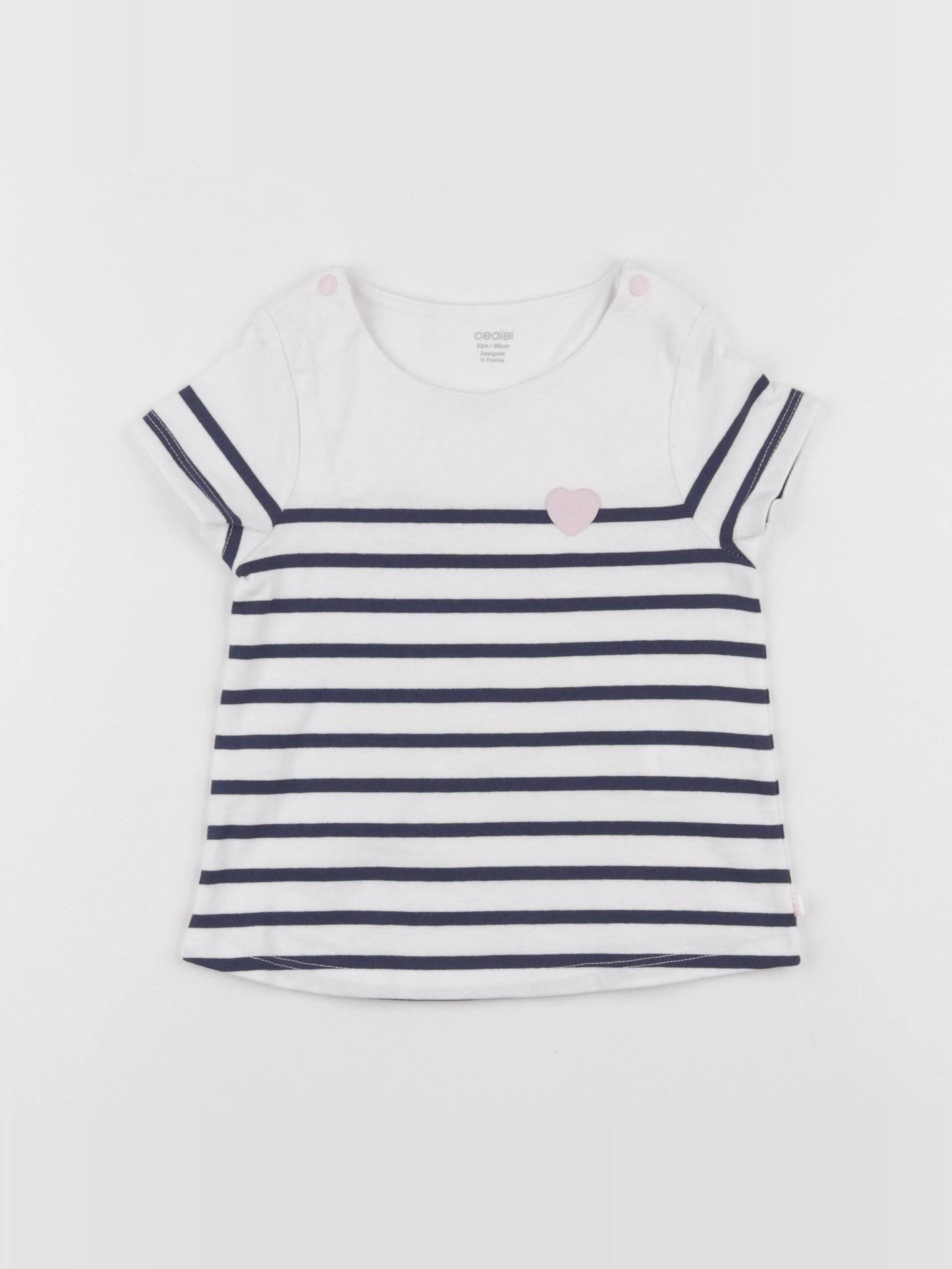 Obaïbi - tee-shirt blanc, bleu - 24 mois
