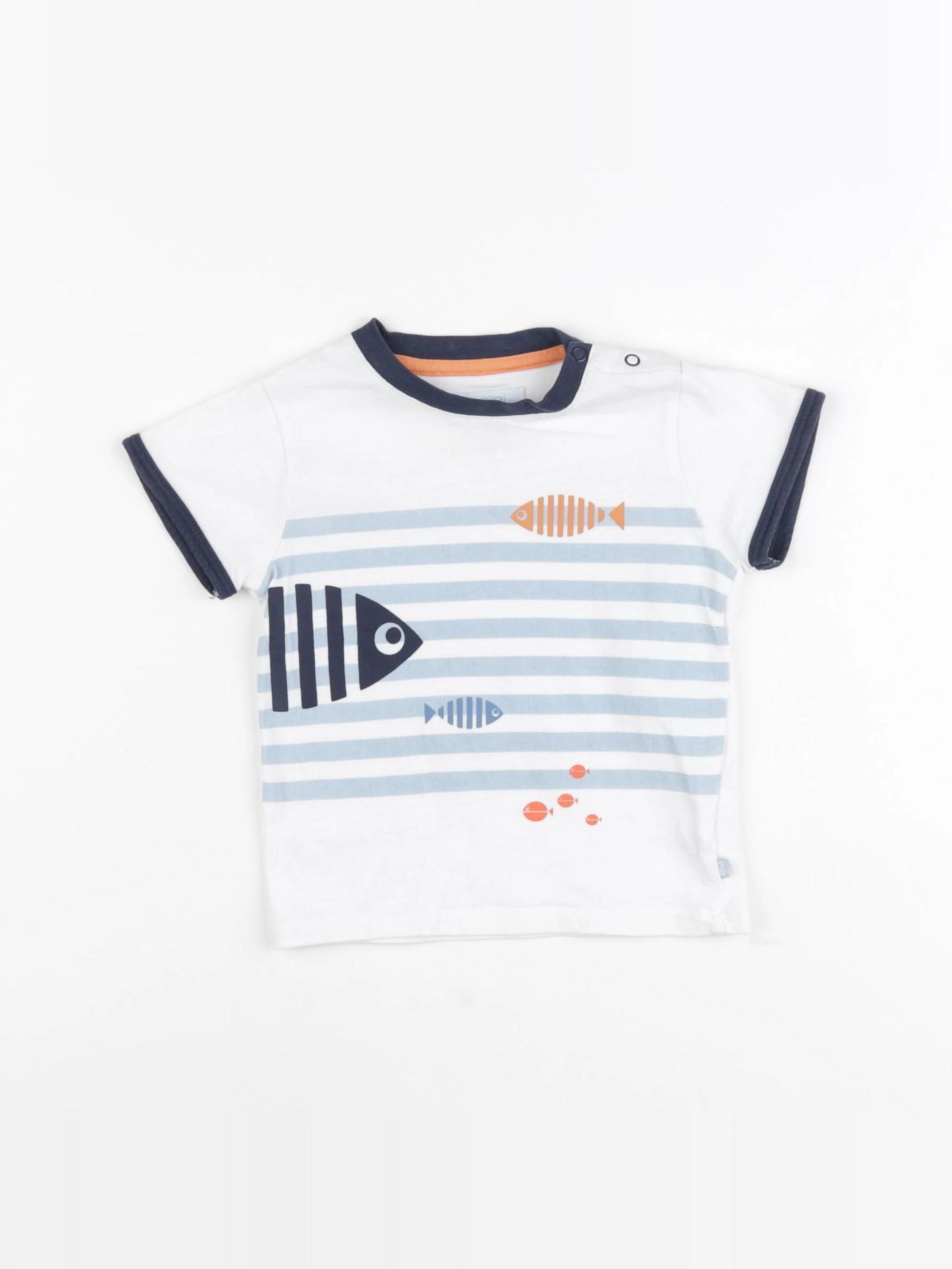 Obaïbi - tee-shirt blanc, bleu - 9 mois