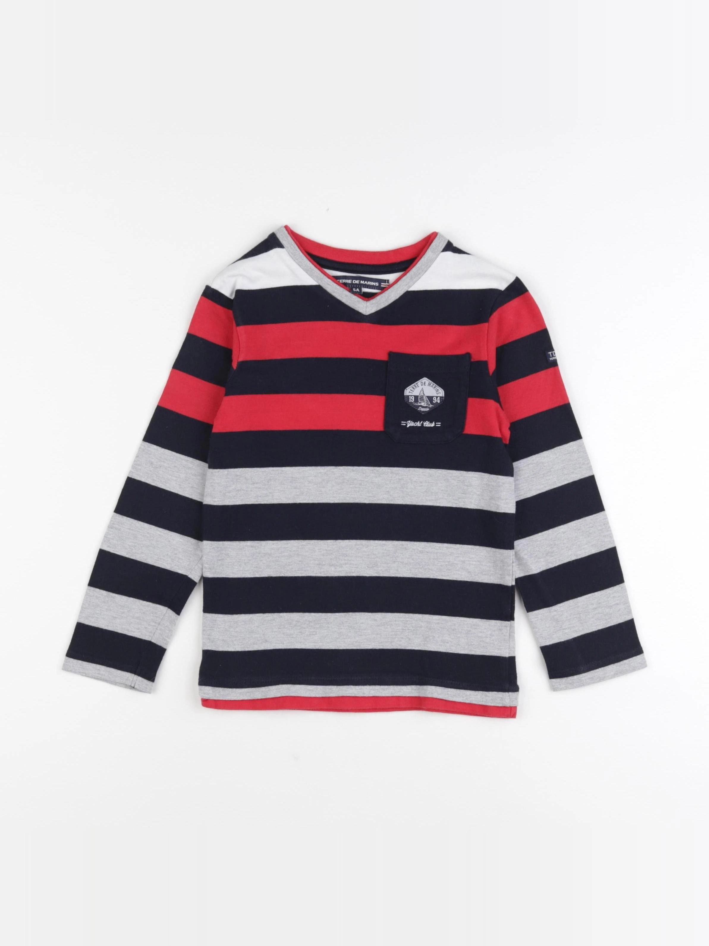 Terre de marins - tee-shirt bleu, gris, rouge - 5 ans
