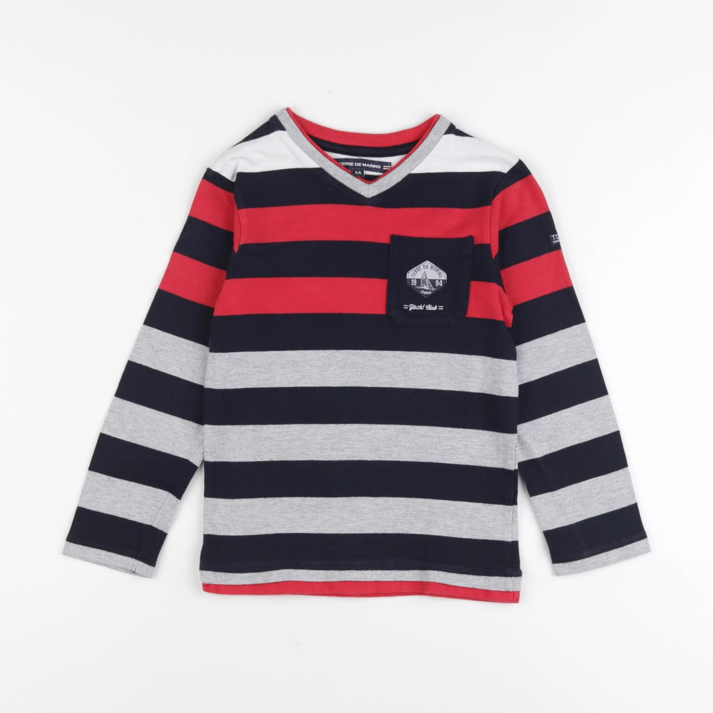 Terre de marins - tee-shirt bleu, gris, rouge - 5 ans