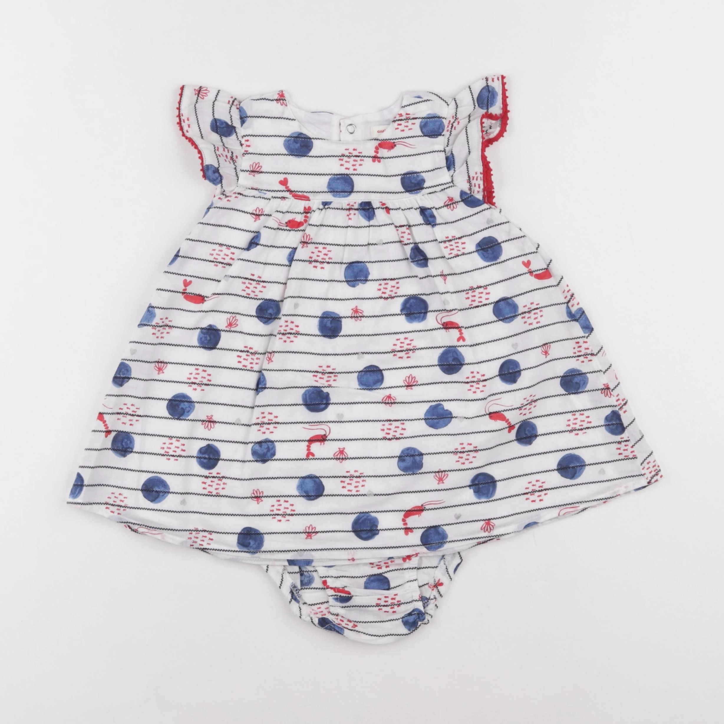 Catimini - robe blanc, bleu - 12 mois