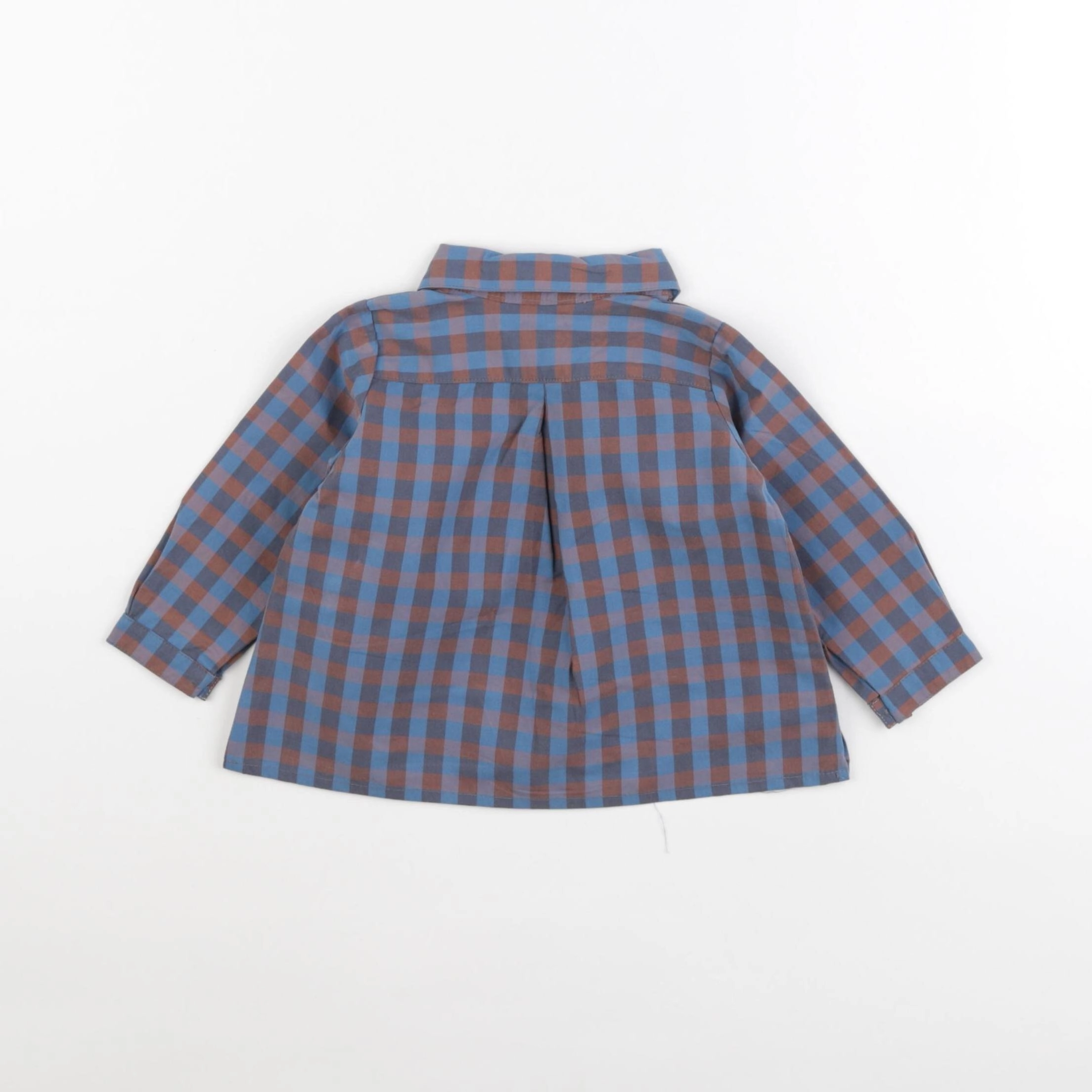 Bonnet à Pompon - chemise bleu, marron - 6 mois