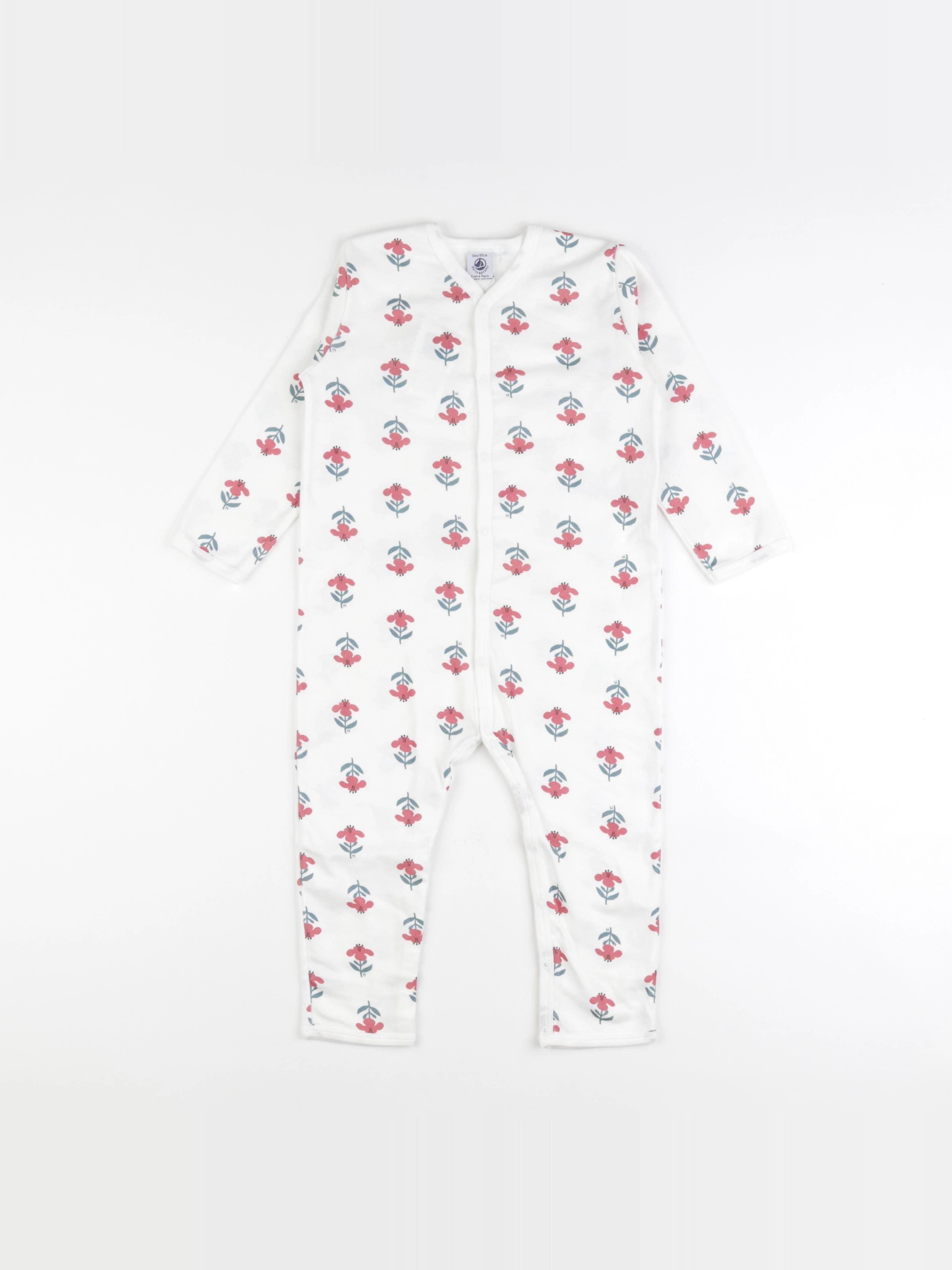 Petit Bateau - pyjama coton blanc, rouge - 3 mois