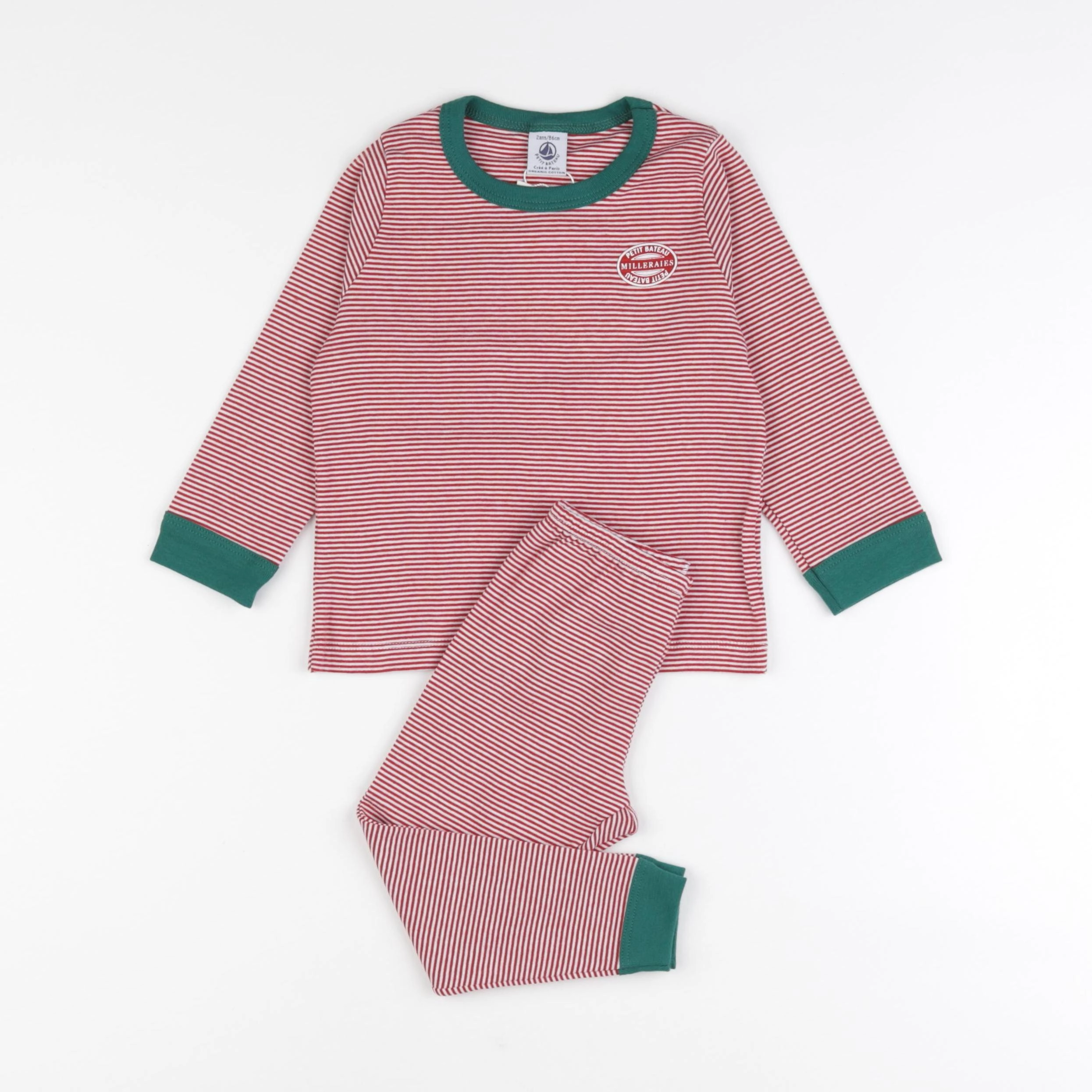 Petit Bateau - pyjama coton blanc, rouge - 2 ans