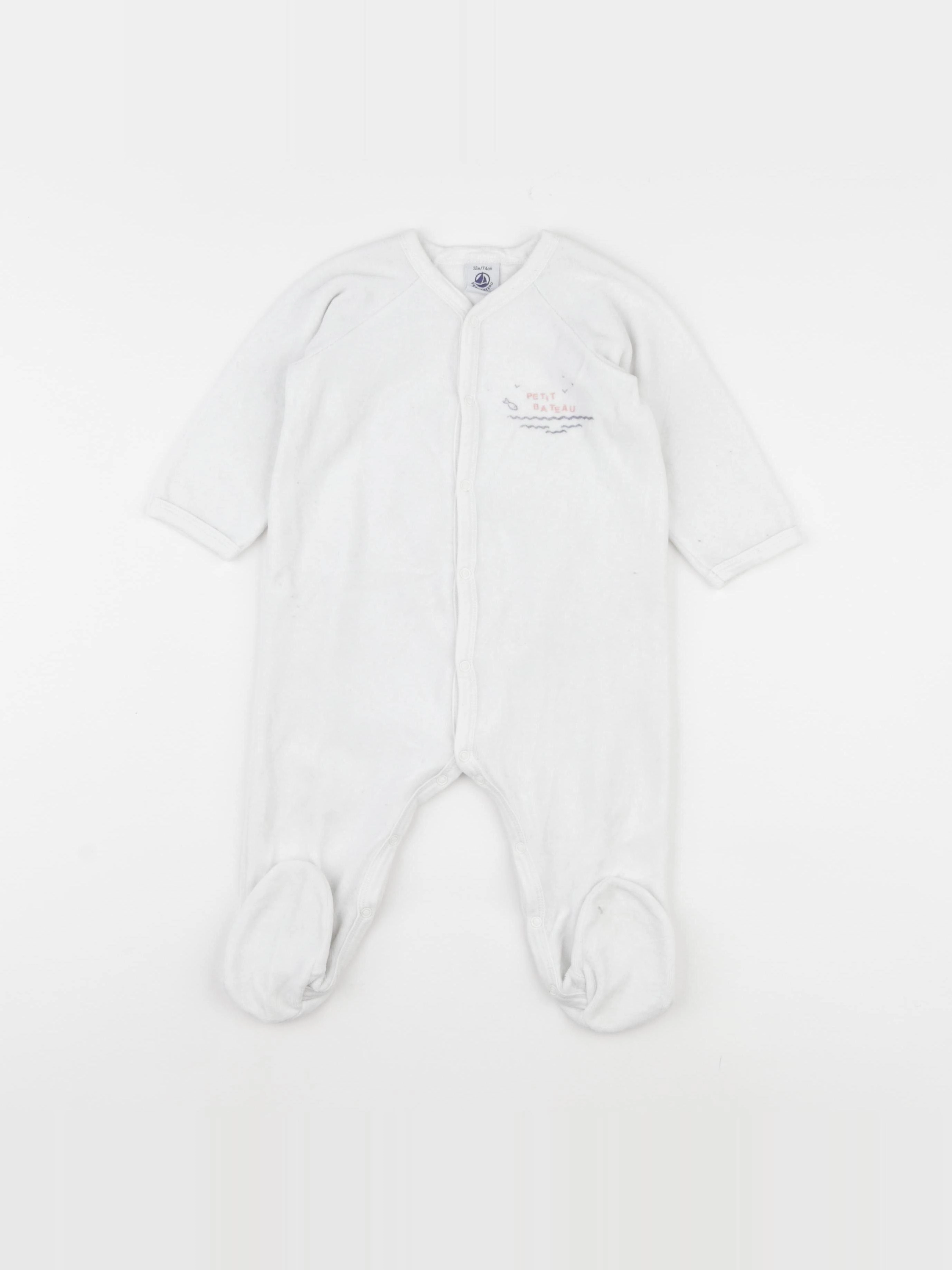 Petit Bateau - pyjama velours blanc - 12 mois