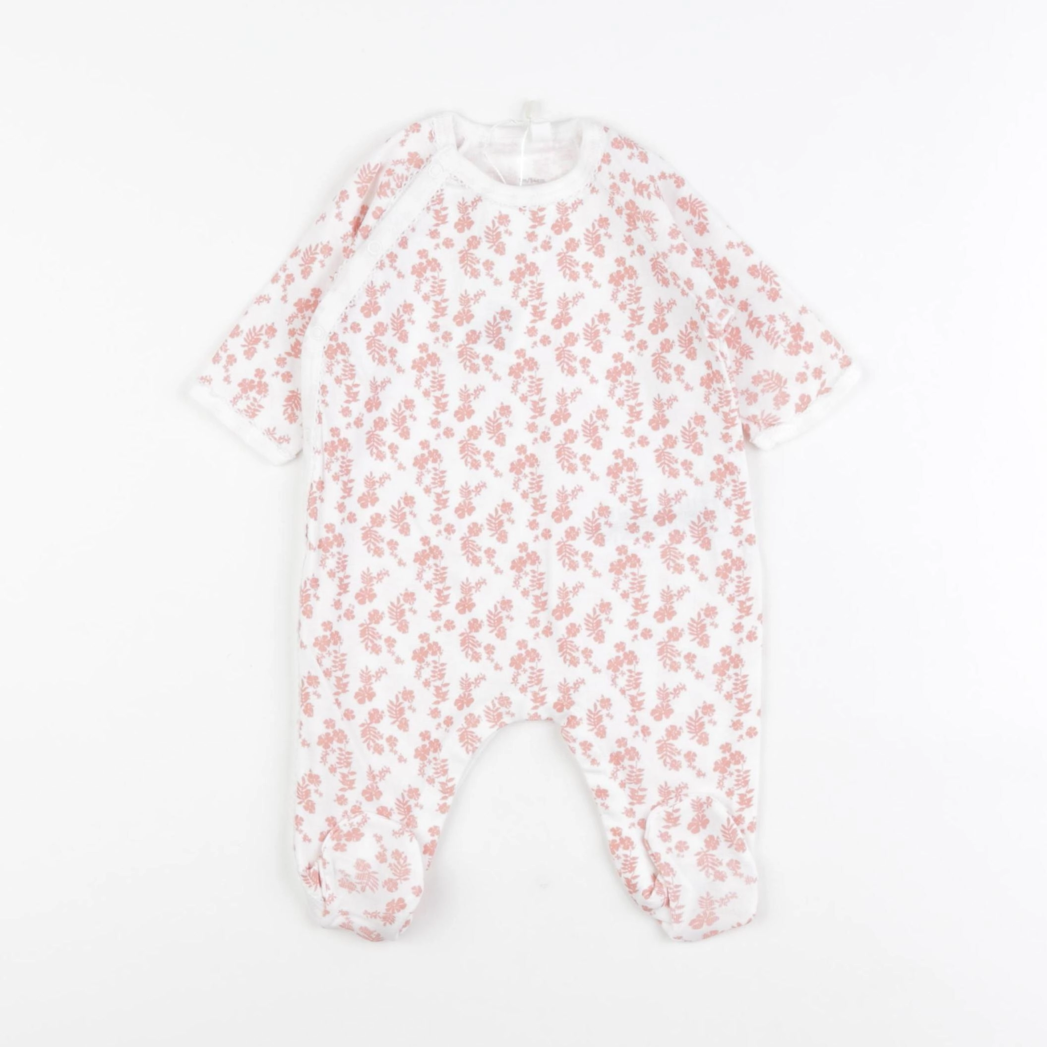 Petit Bateau - pyjama coton blanc, rose - 1 mois
