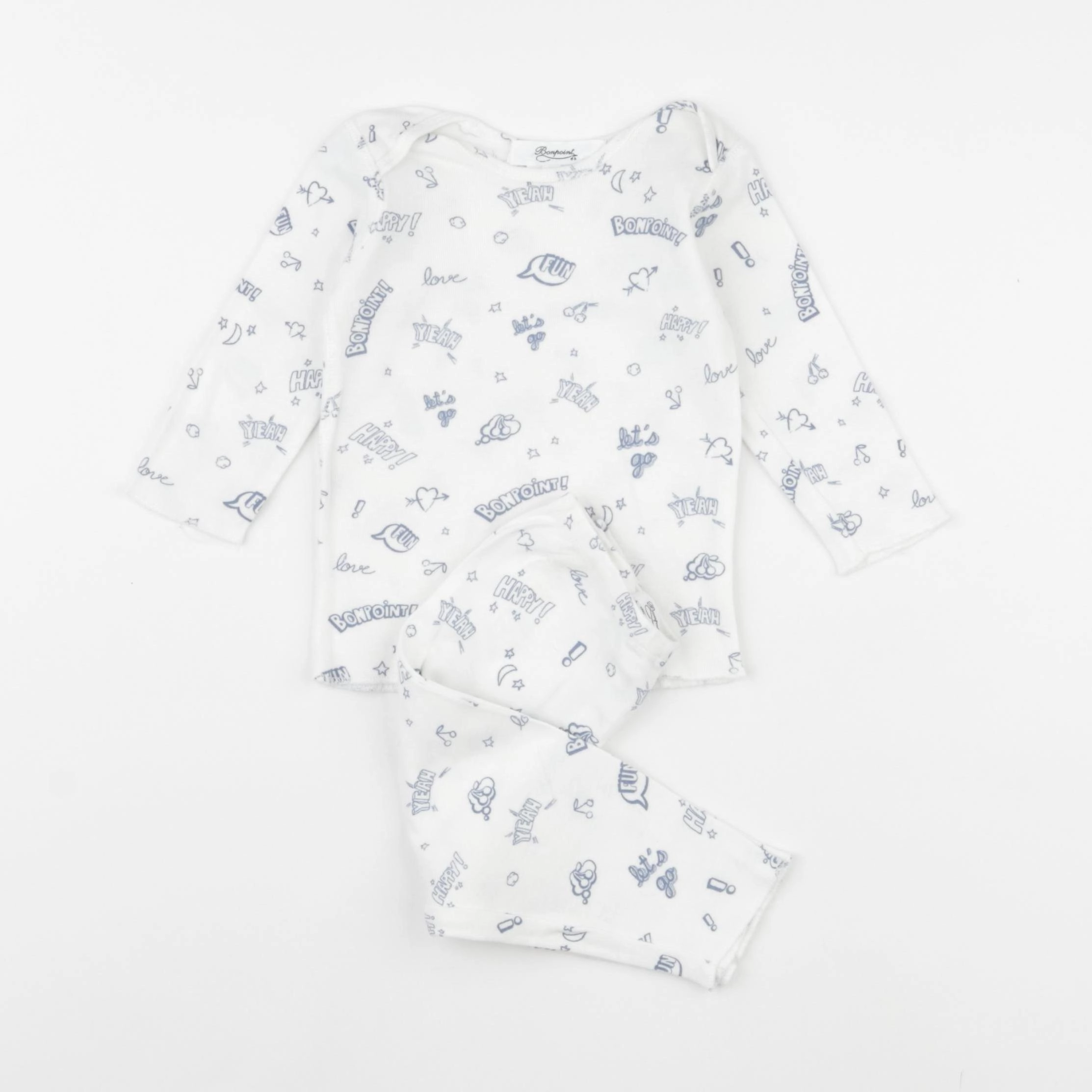 Bonpoint - pyjama coton blanc, bleu - 6 mois