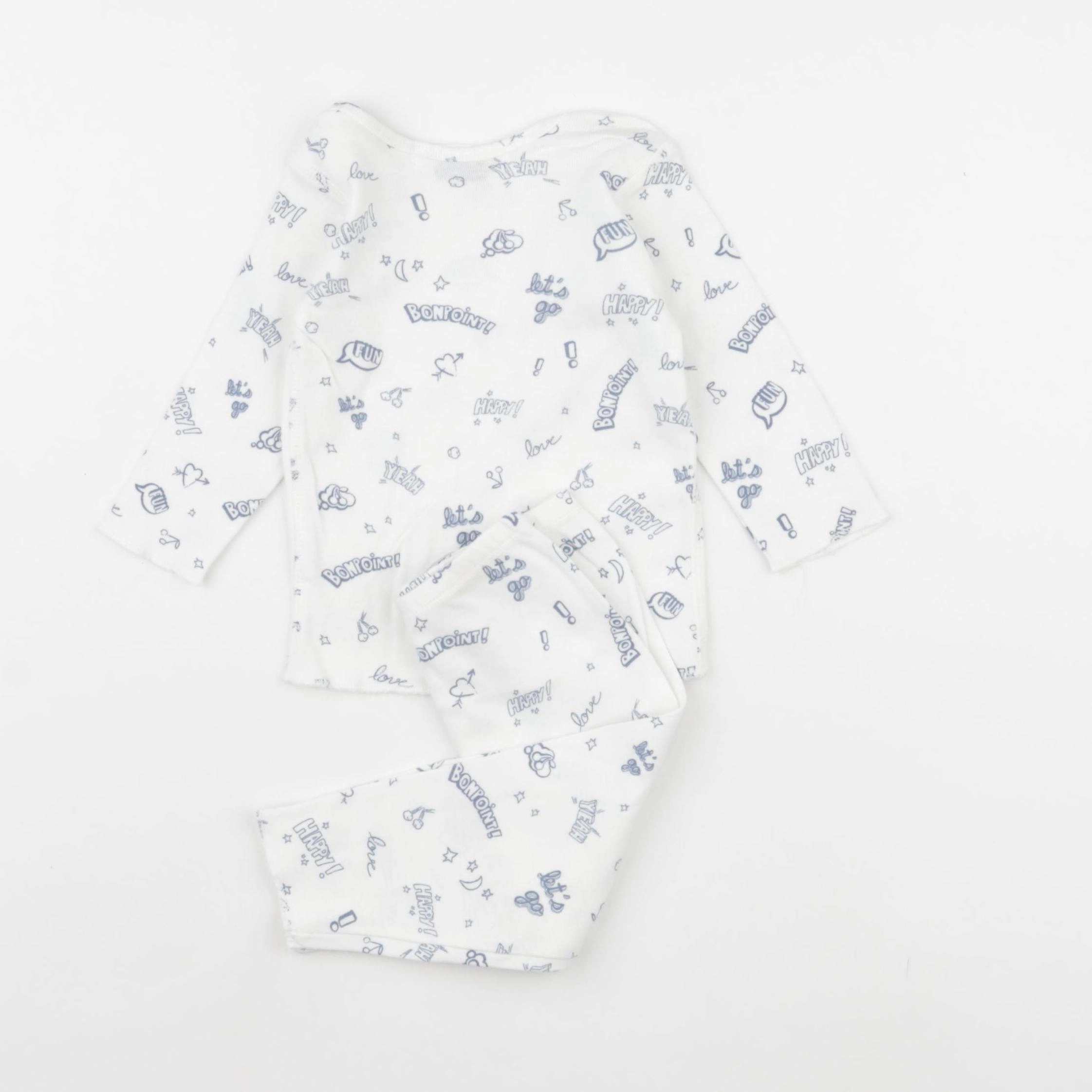 Bonpoint - pyjama coton blanc, bleu - 6 mois