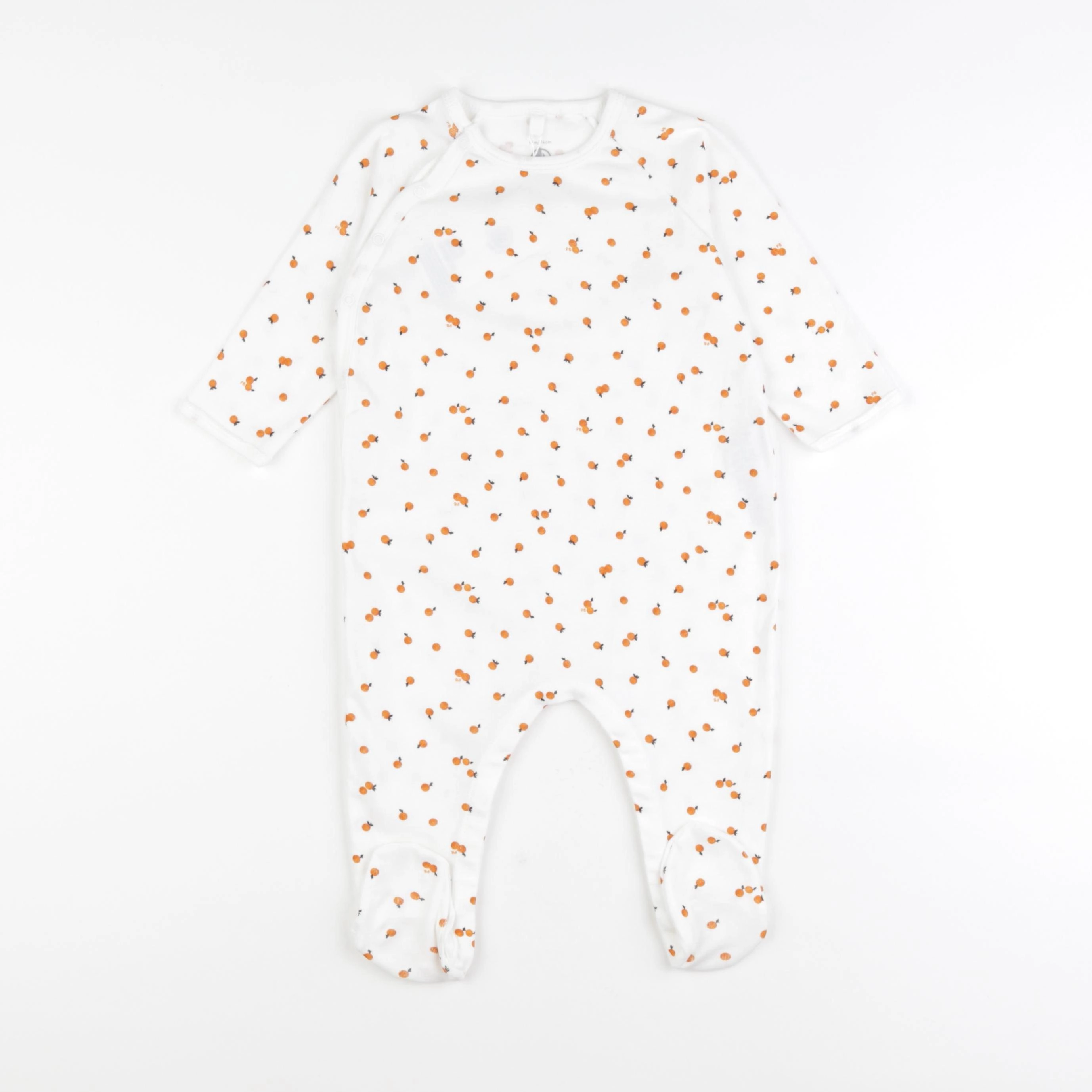 Petit Bateau - pyjama coton blanc, orange - 12 mois