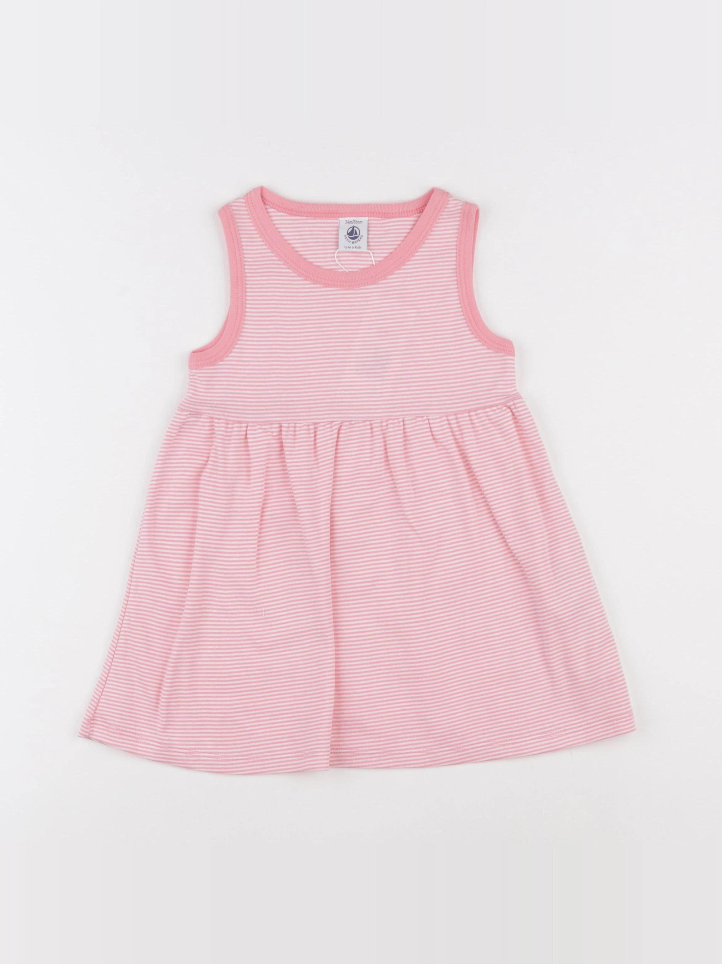 Petit Bateau - robe blanc, rose - 24 mois
