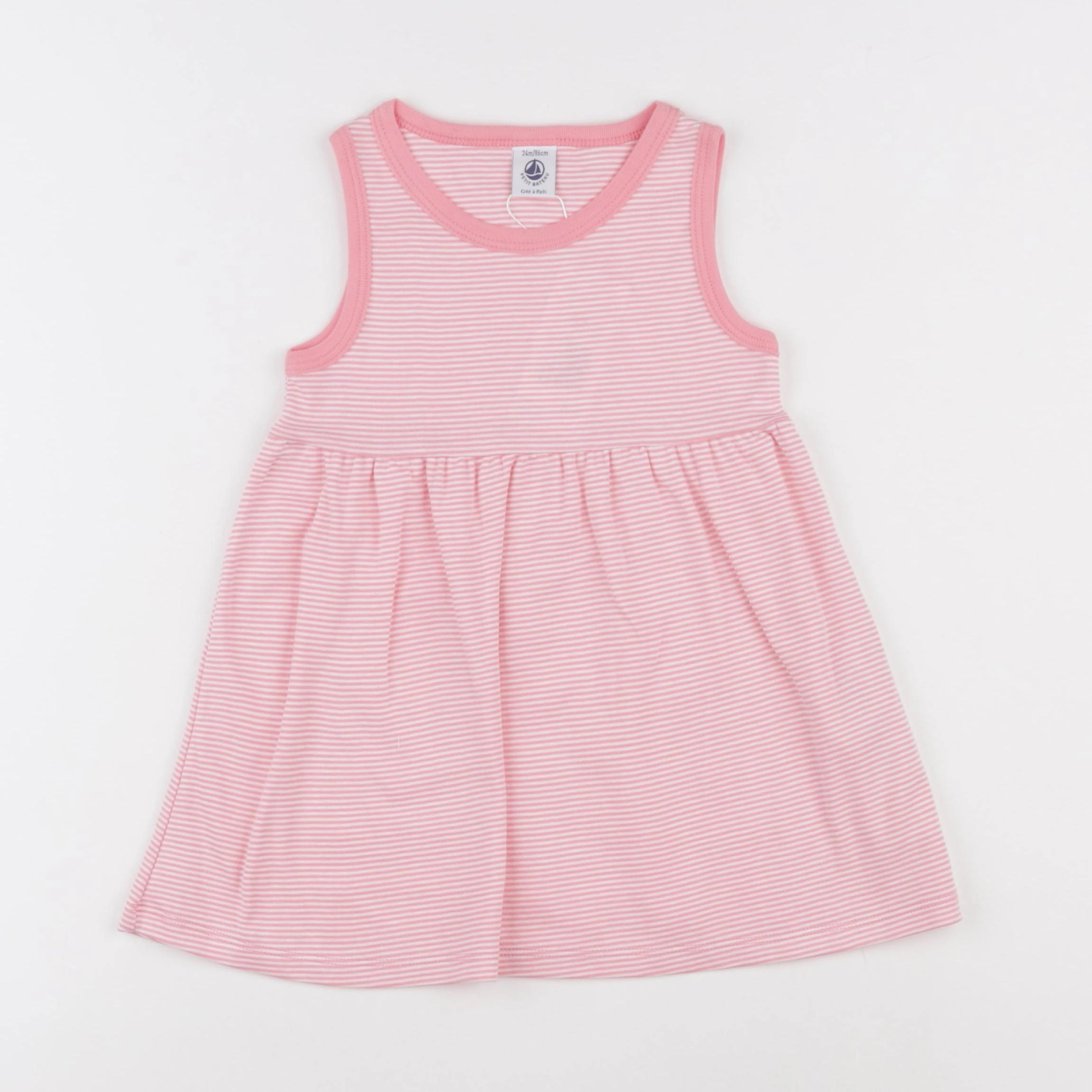 Petit Bateau - robe blanc, rose - 24 mois