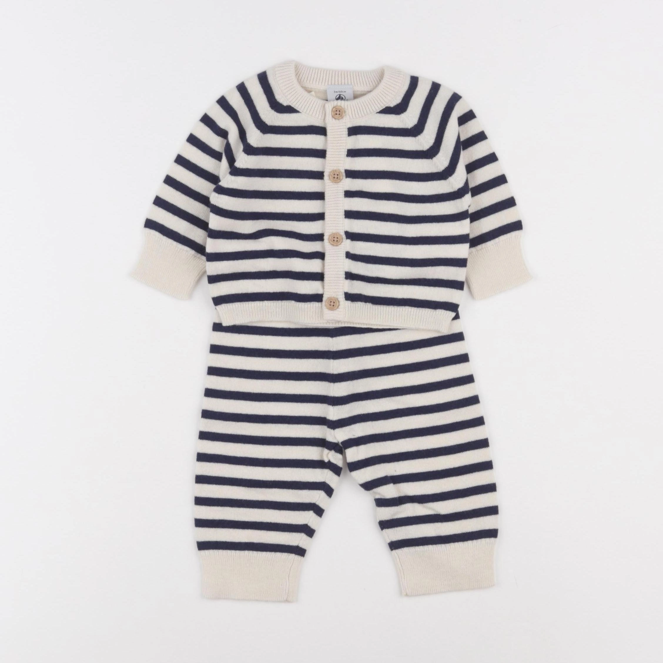 Petit Bateau - ensemble beige, bleu - 3 mois