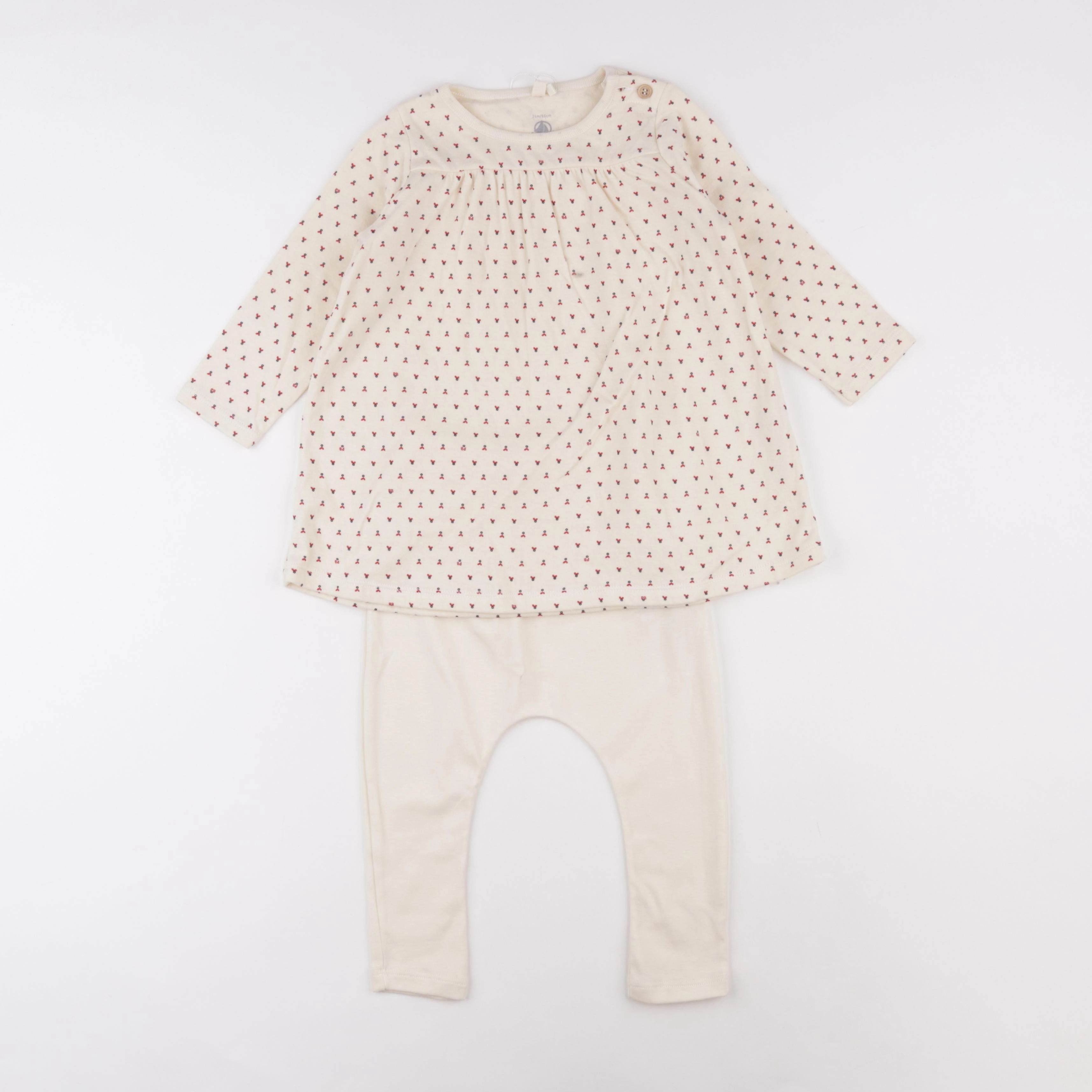 Petit Bateau - ensemble beige, rouge - 24 mois